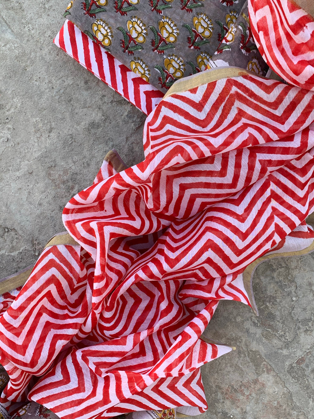 Handblock chanderi suit