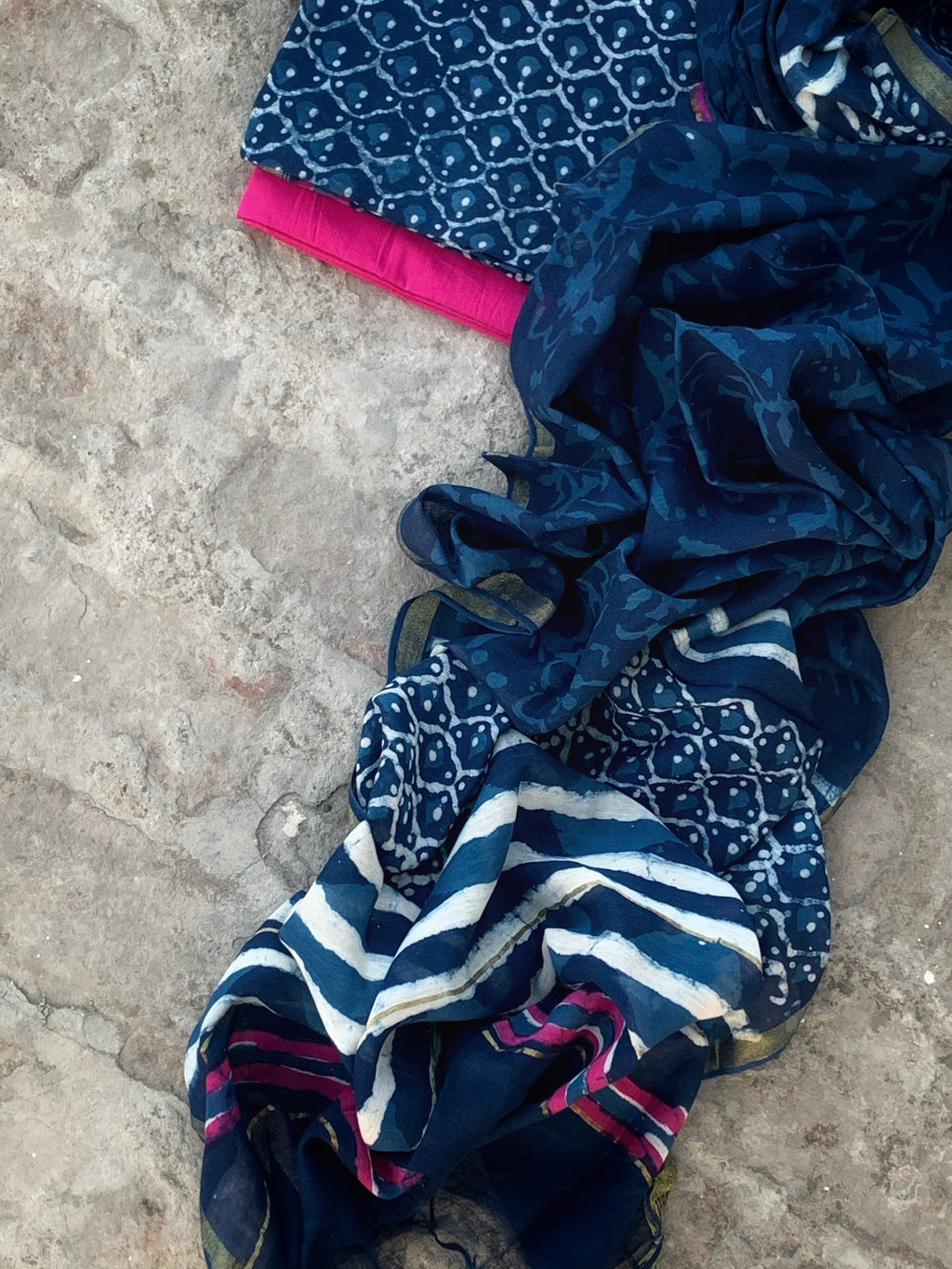 Handblock chanderi suit