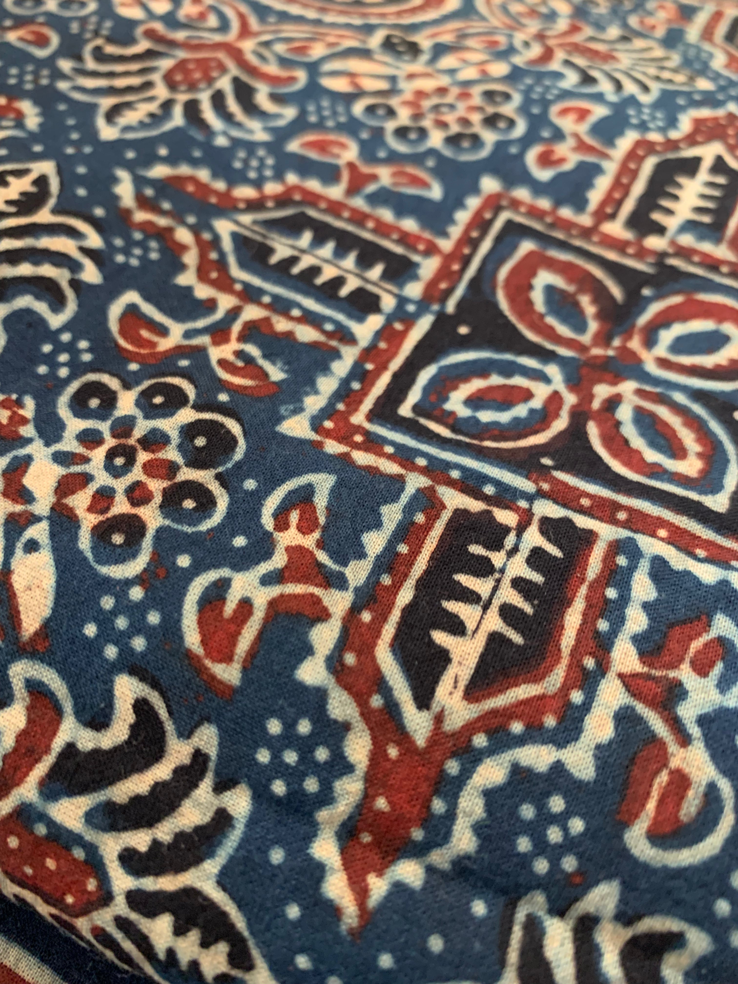 Handblock Ajrakh Cotton Kurta Bottom Set