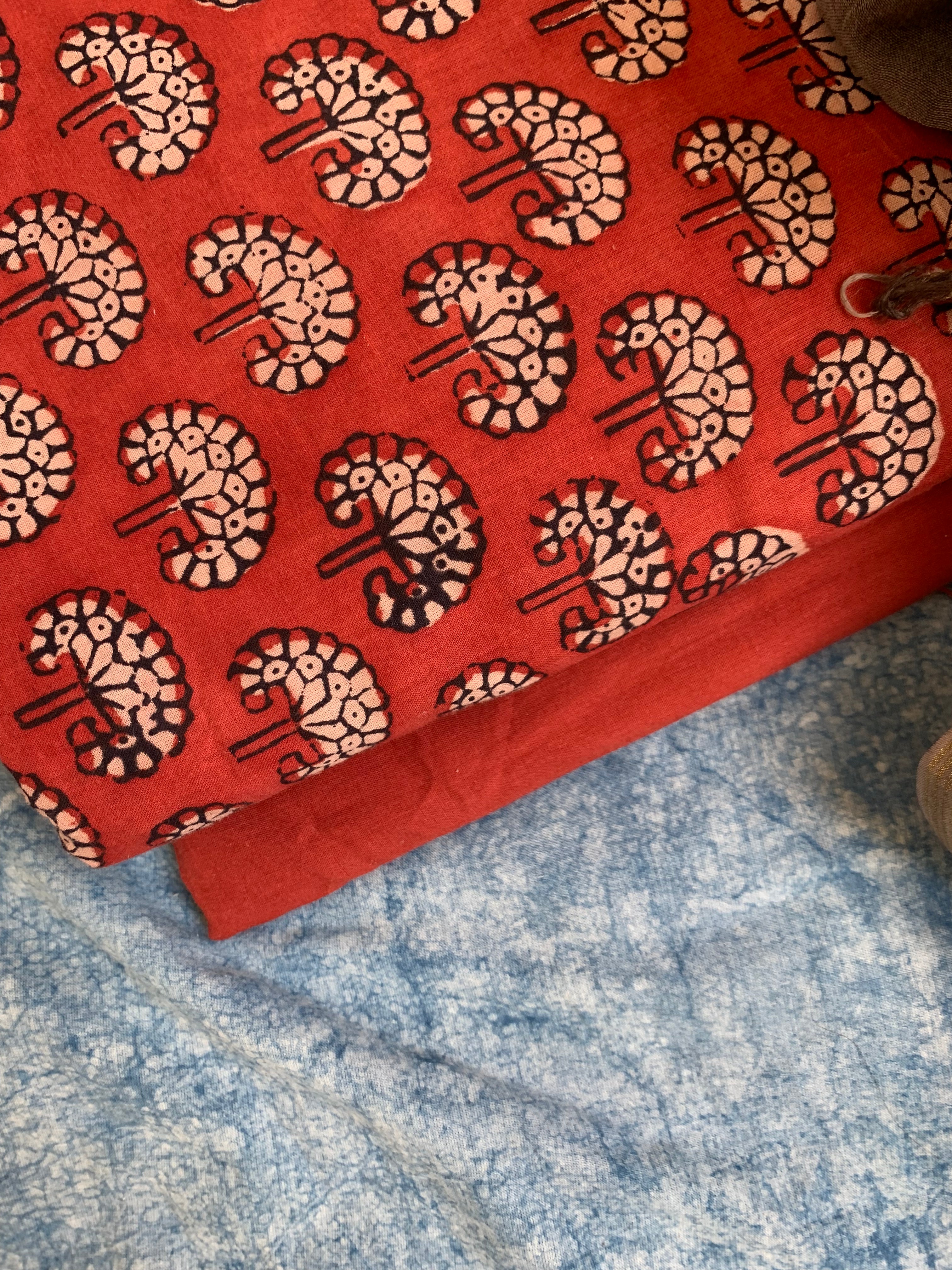 Handblock Printed Cotton Chanderi Dupatta Suit