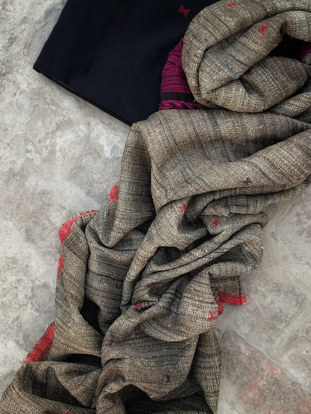 Handwoven Tussar Silk Cotton Bhujodi Kurta Dupatta Set
