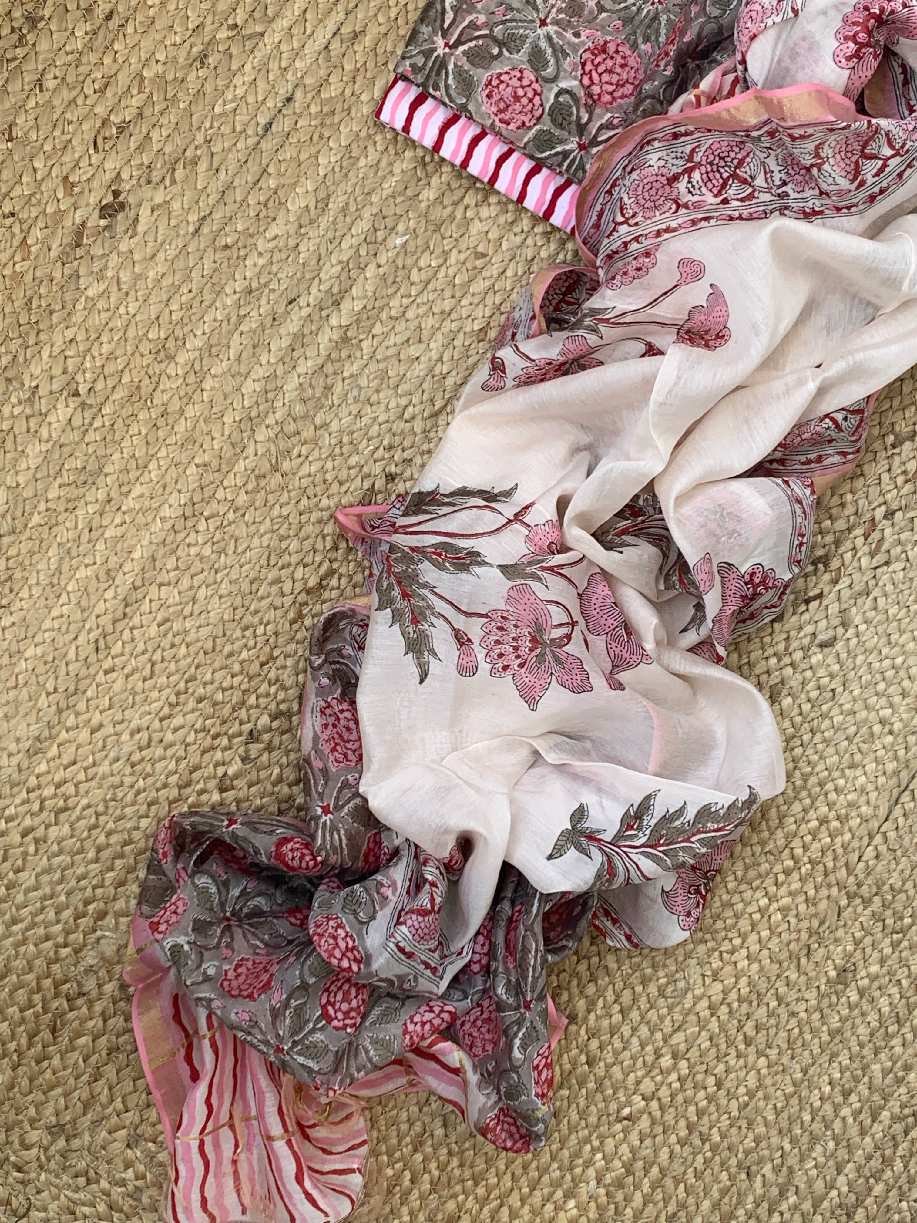 Handblock Chanderi Silk Cotton Suit