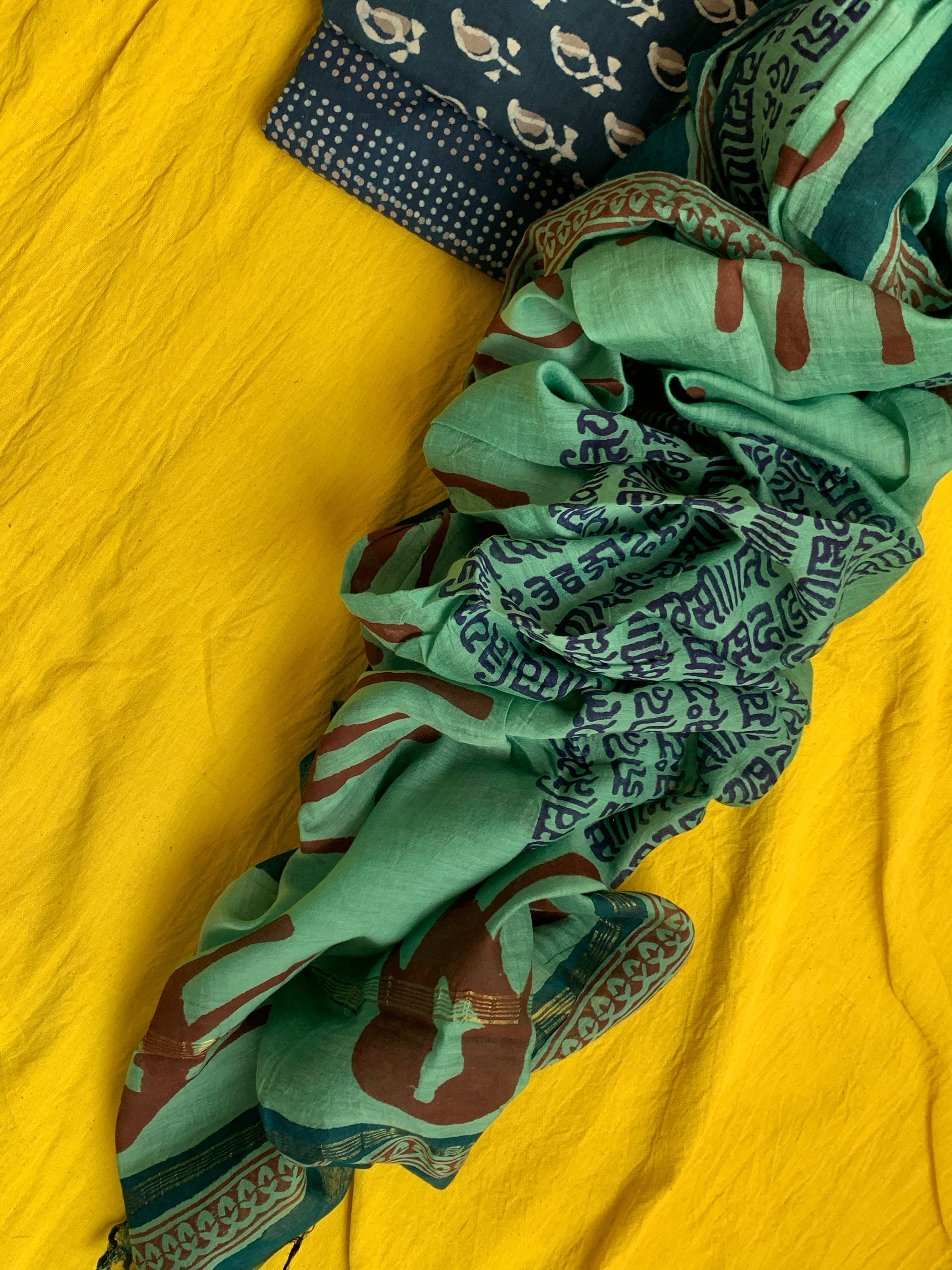 Handblock Printed Cotton Chanderi Dupatta Suit