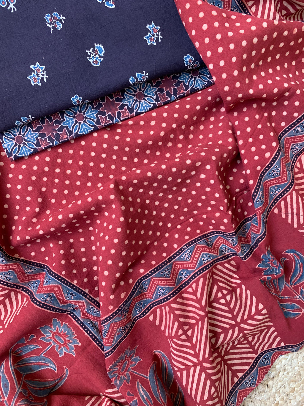 Natural Dyes Handblock Ajrakh Cotton Suit