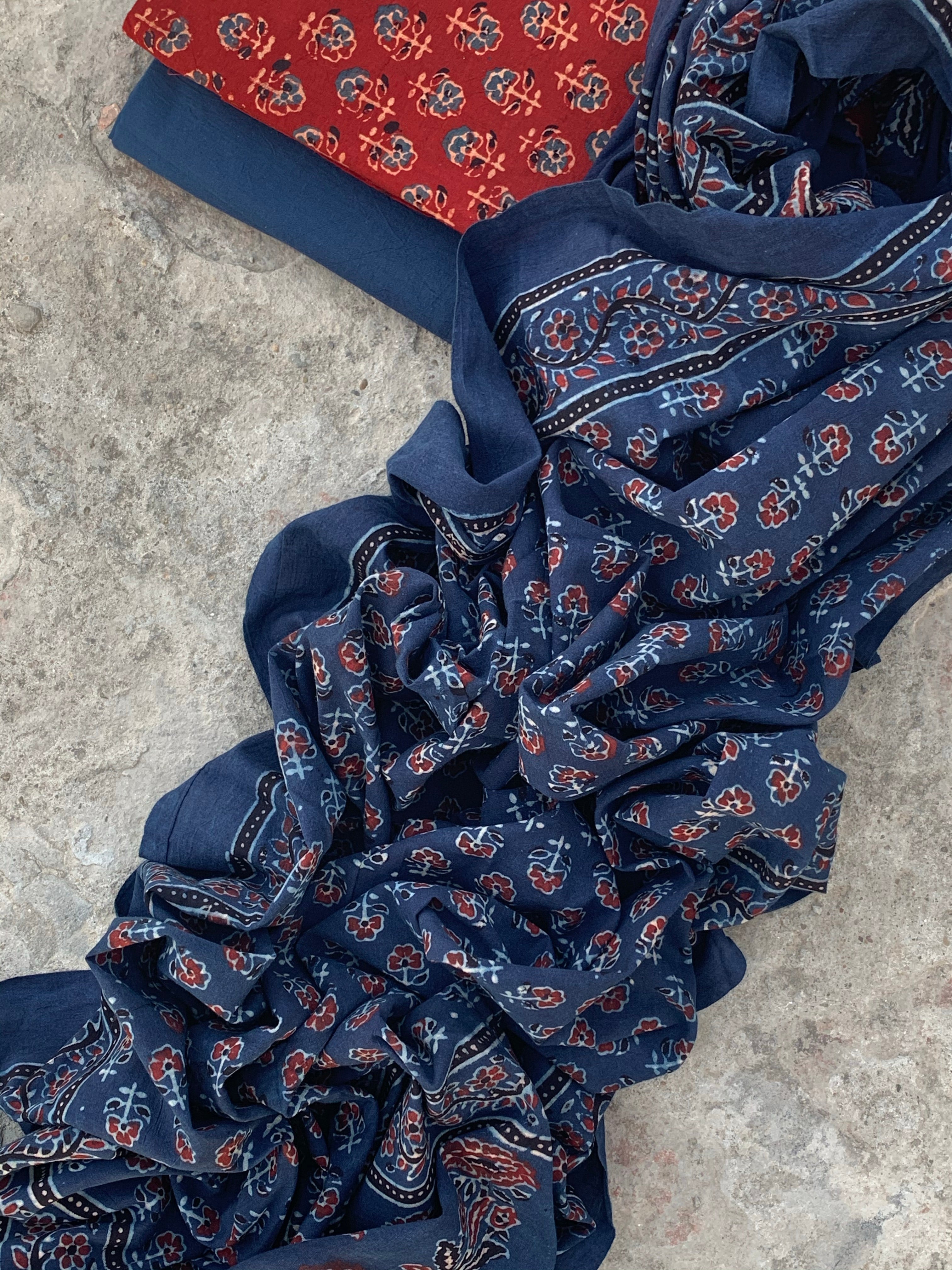 Handblock Ajrakh Cotton Suit