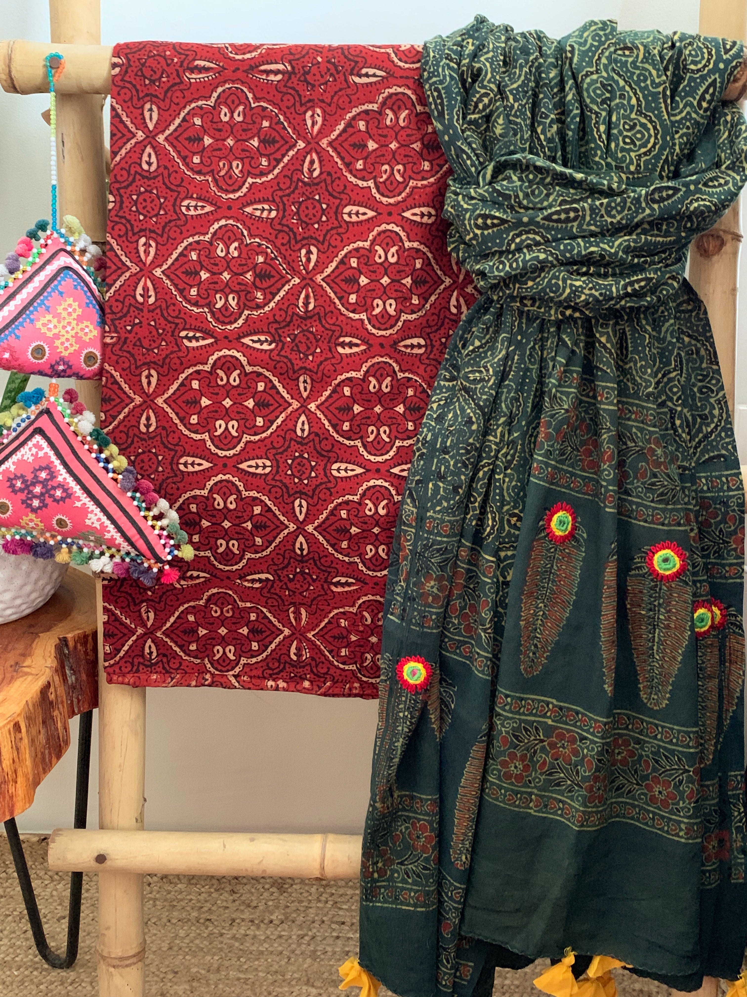 Handcrafted Ajrakh Kurta Dupatta set
