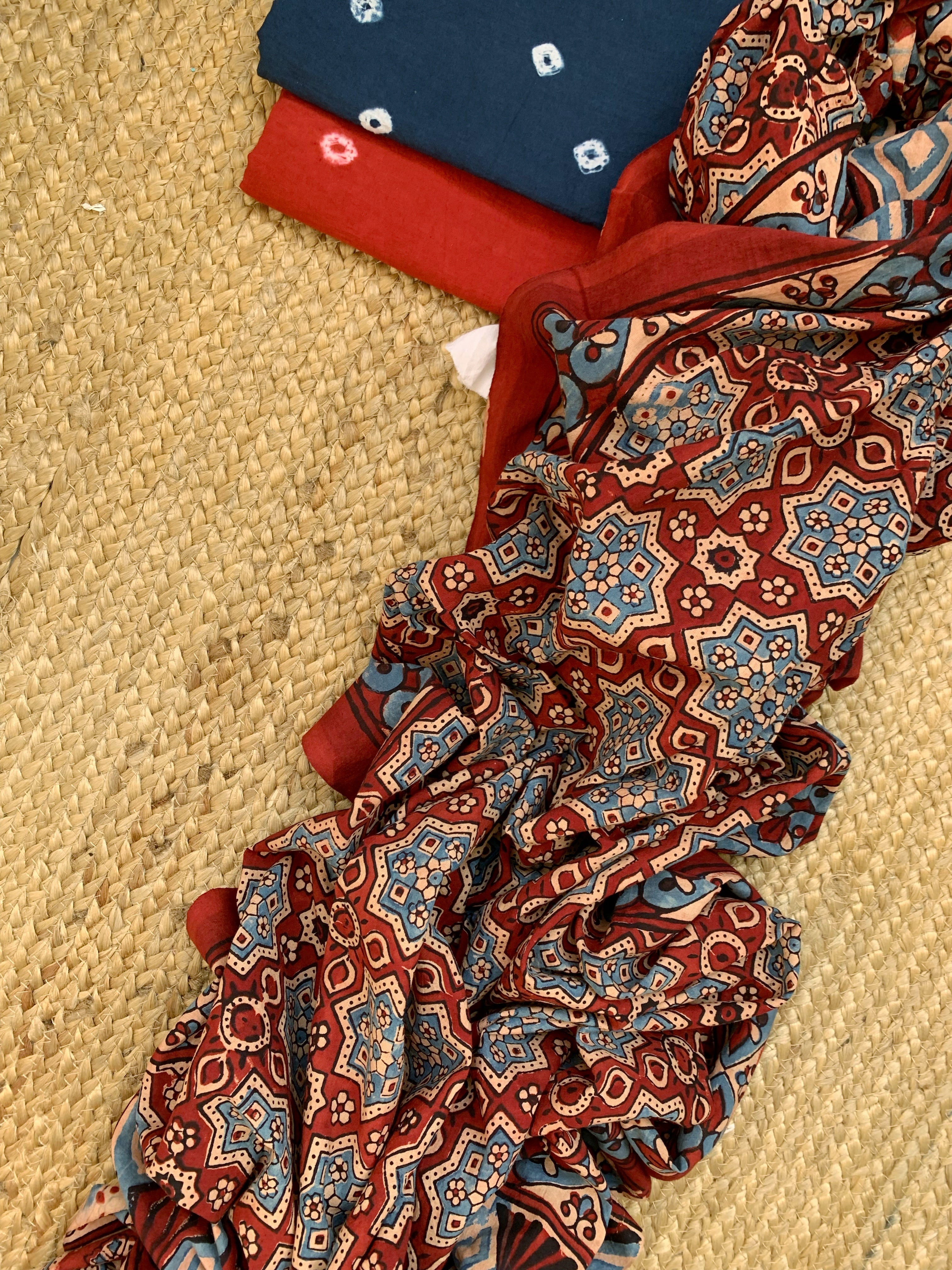 Handcrafted Bandhani Ajrakh Cotton Suit