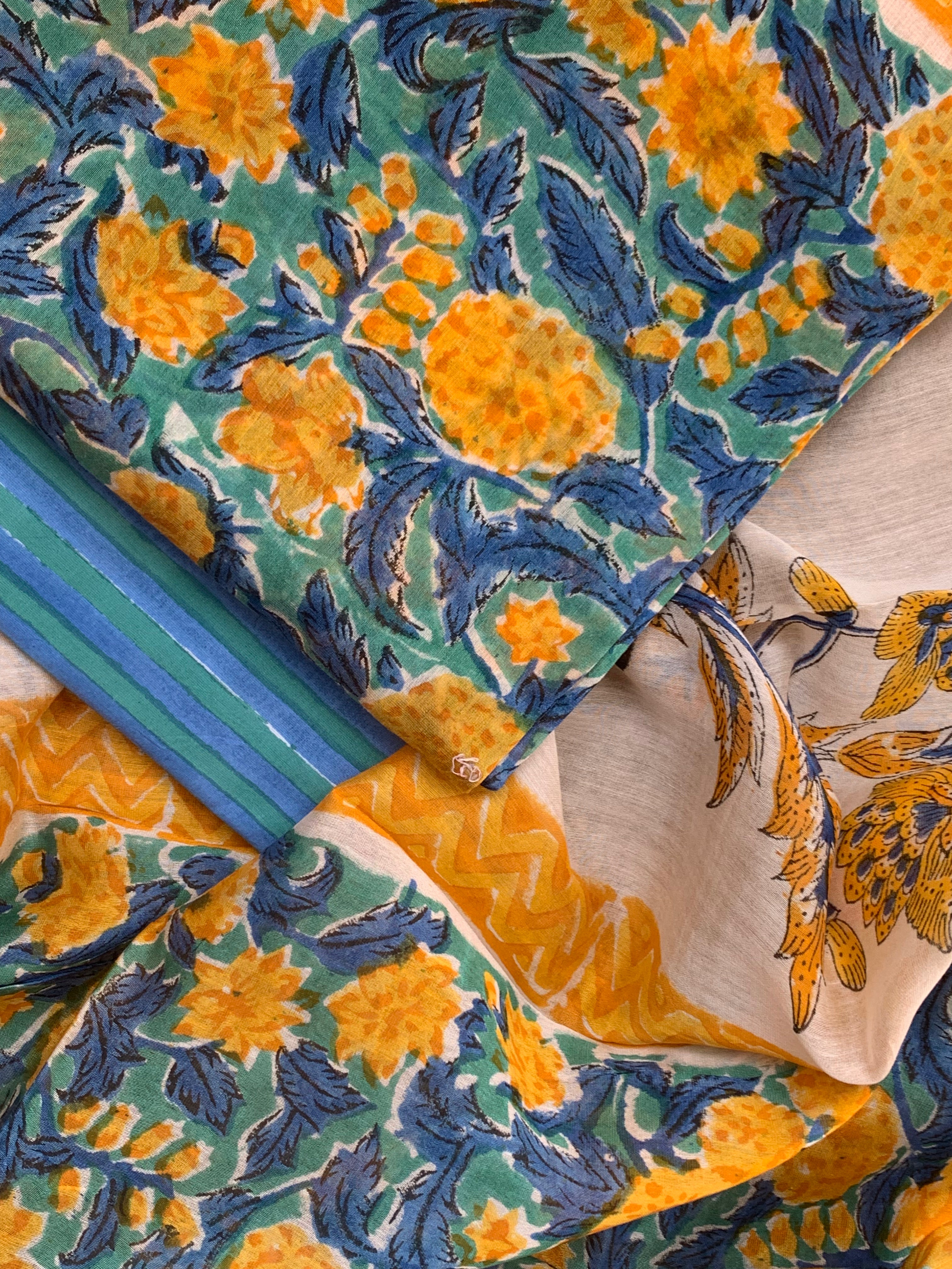 Handblock Chanderi Silk Cotton Suit