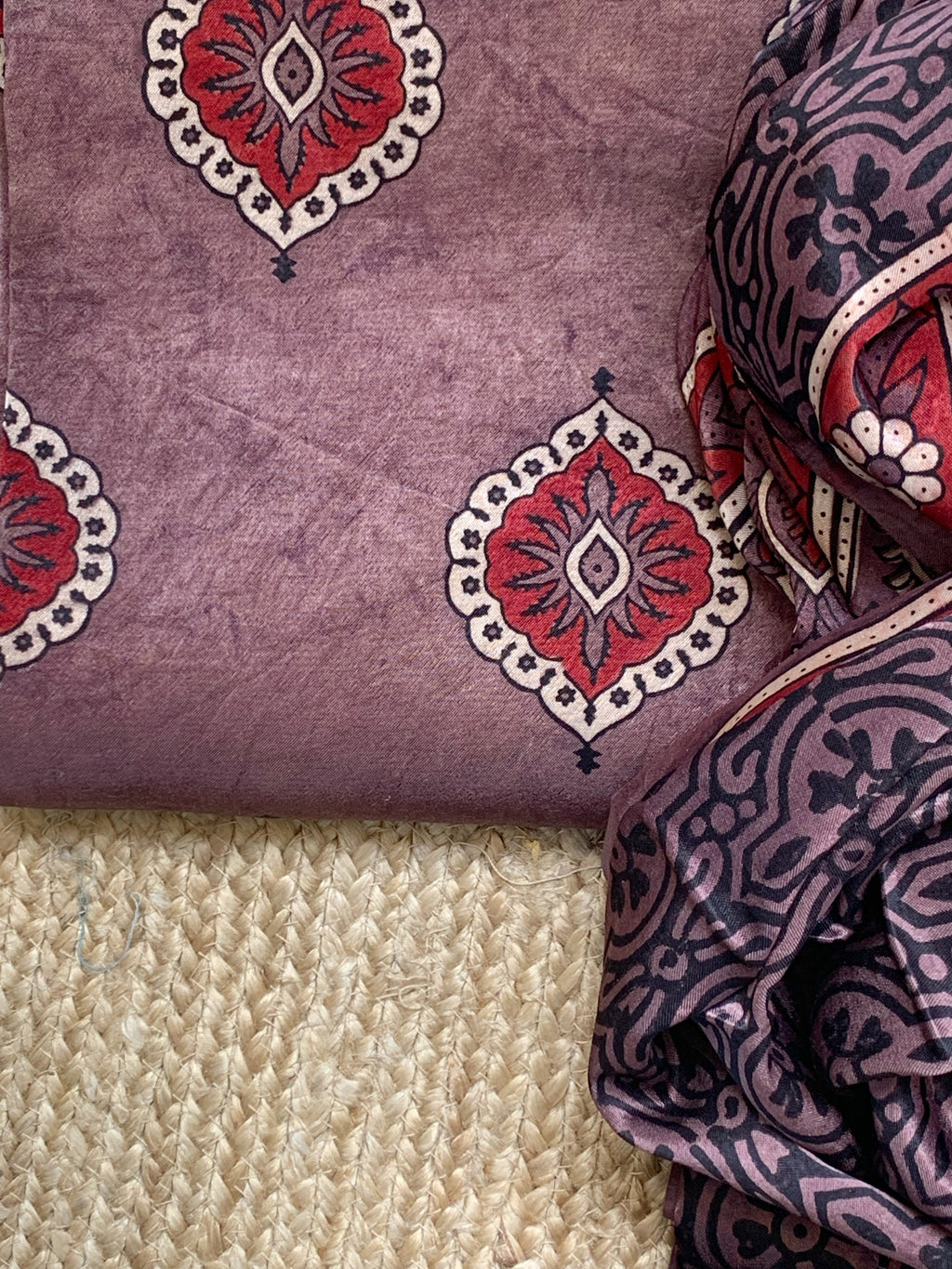 Hand Block Natural Dyes Ajrakh Mashru Silk Kurta Dupatta Set