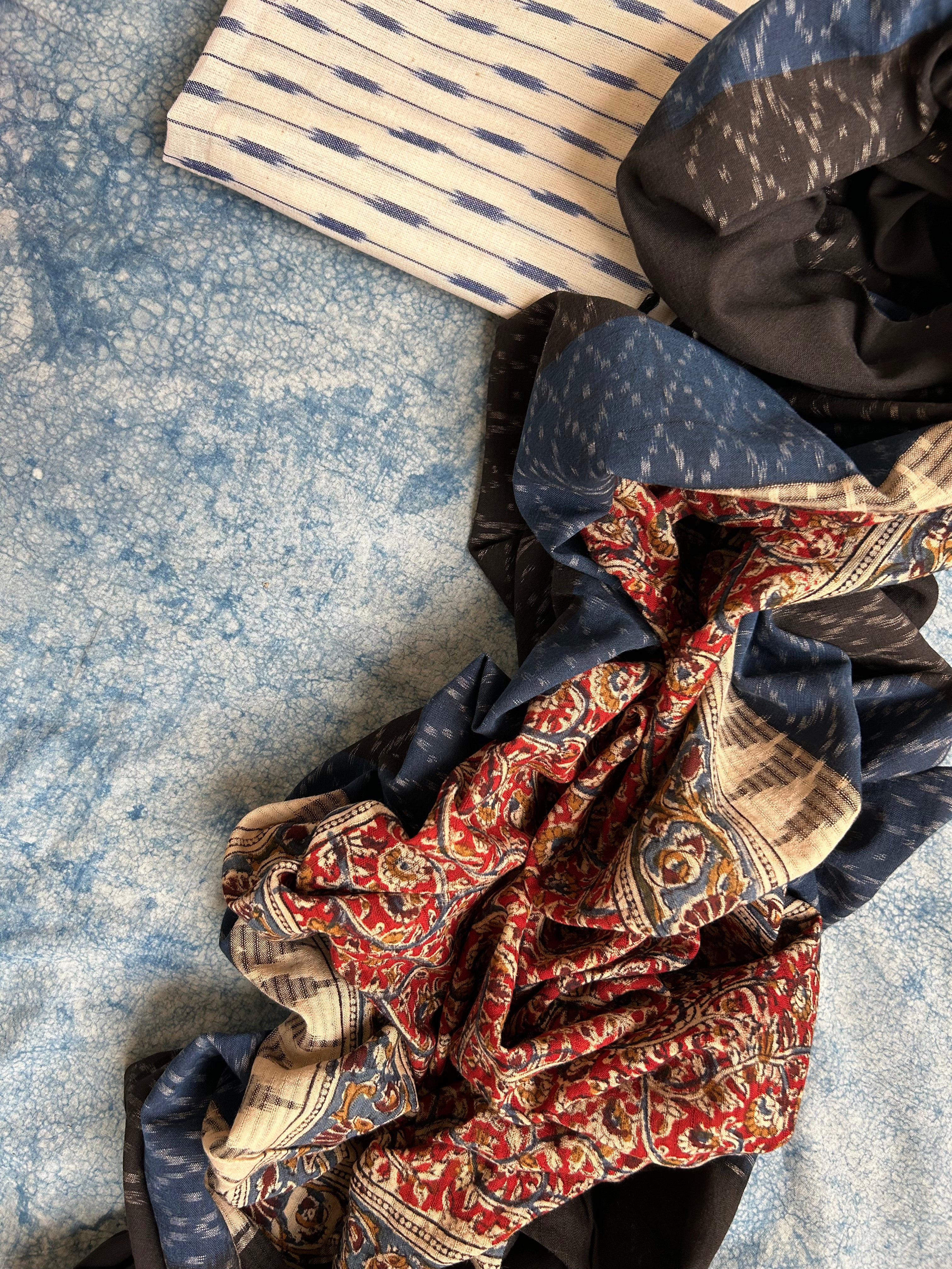 Handwoven Handcrafted Ikat Kalamkari Kurta Dupatta Set