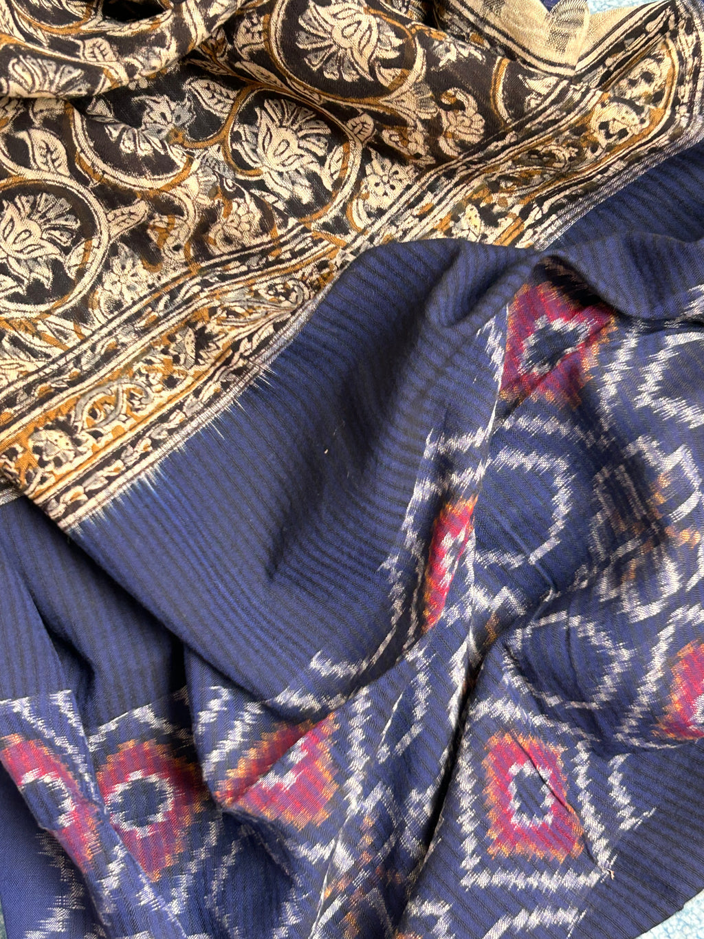 Handwoven Handcrafted Double Ikat Kalamkari Kurta Dupatta Set
