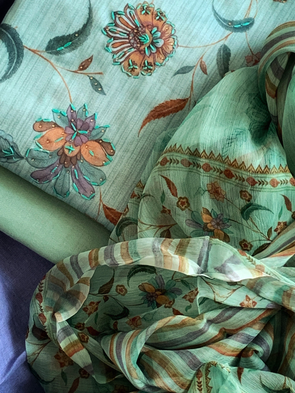 Seafoam Green Wool Pashmina Suit