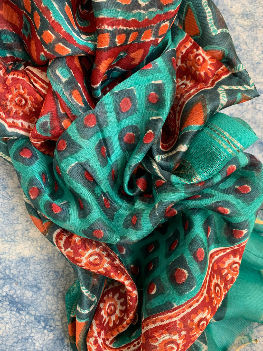 Handblock Printed Cotton Chanderi Dupatta Suit
