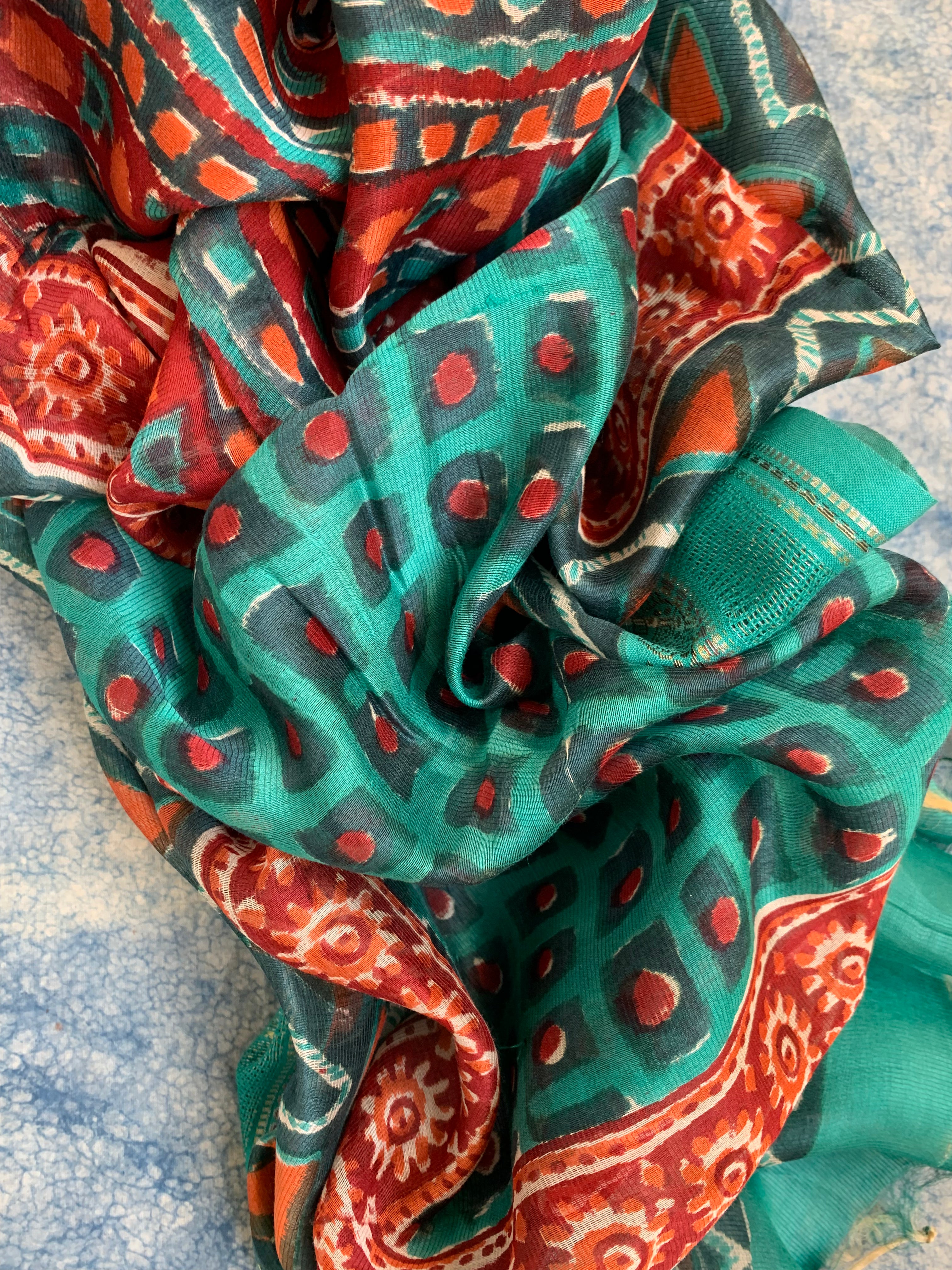 Handblock Printed Cotton Chanderi Dupatta Suit