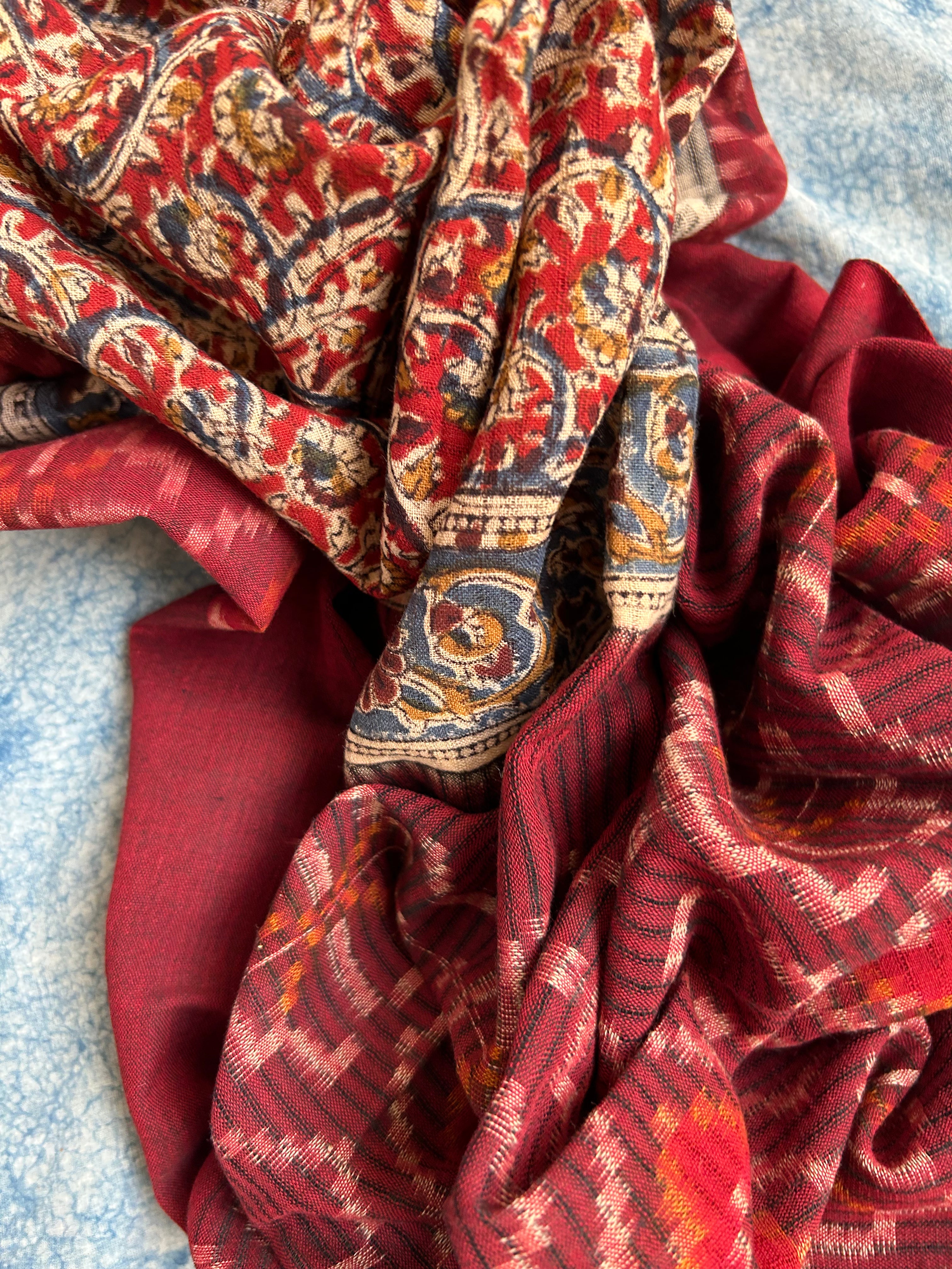 Handwoven Handcrafted Ikat Kalamkari Kurta Dupatta Set