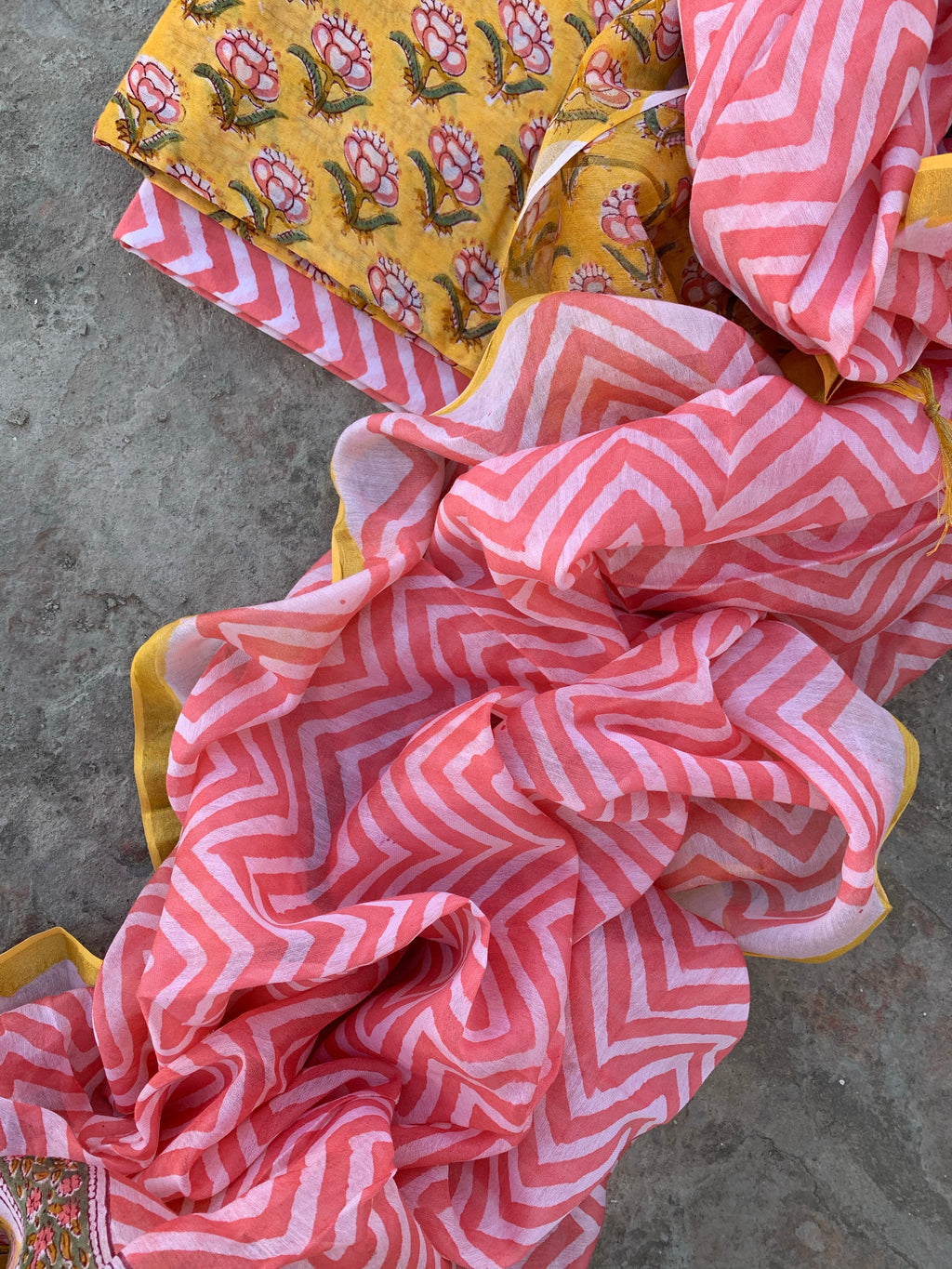 Handblock chanderi suit