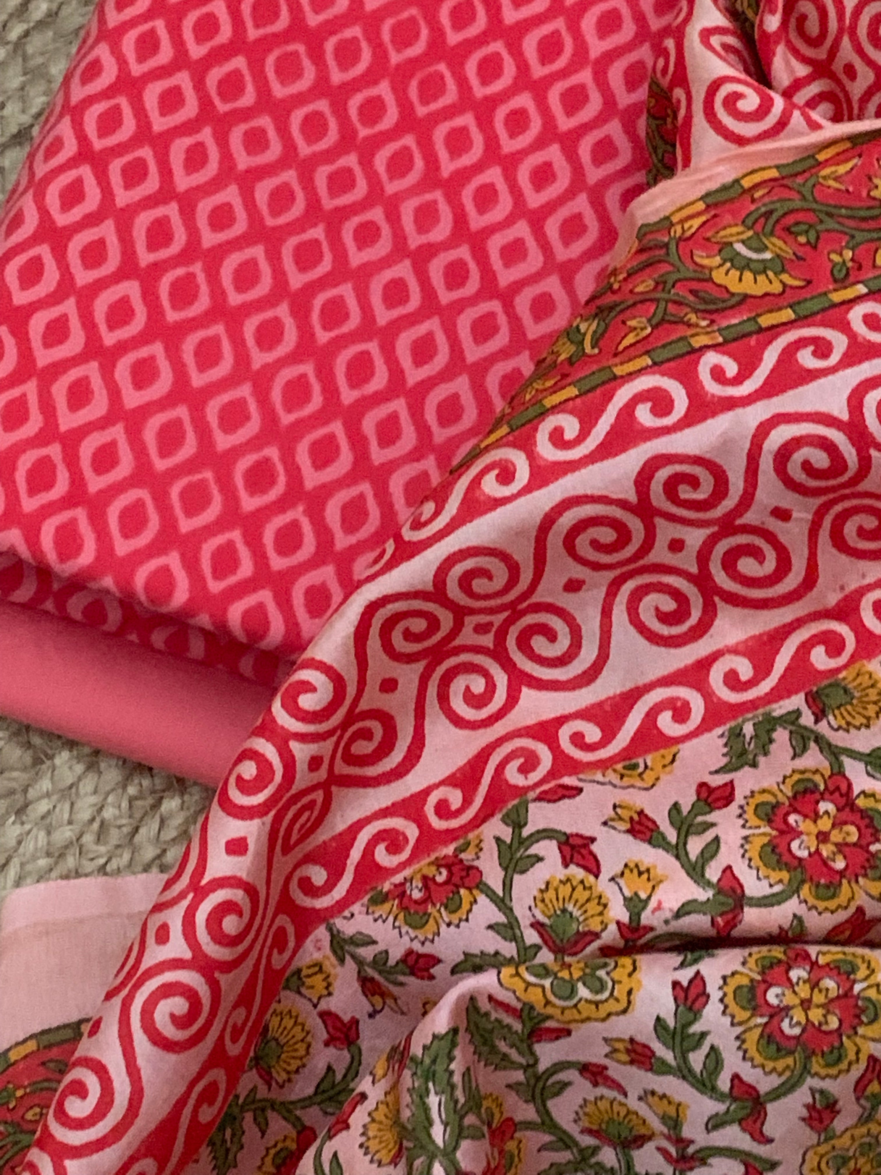 Coral Pink Handcrafted Cotton Chanderi Kurta Dupatta Set