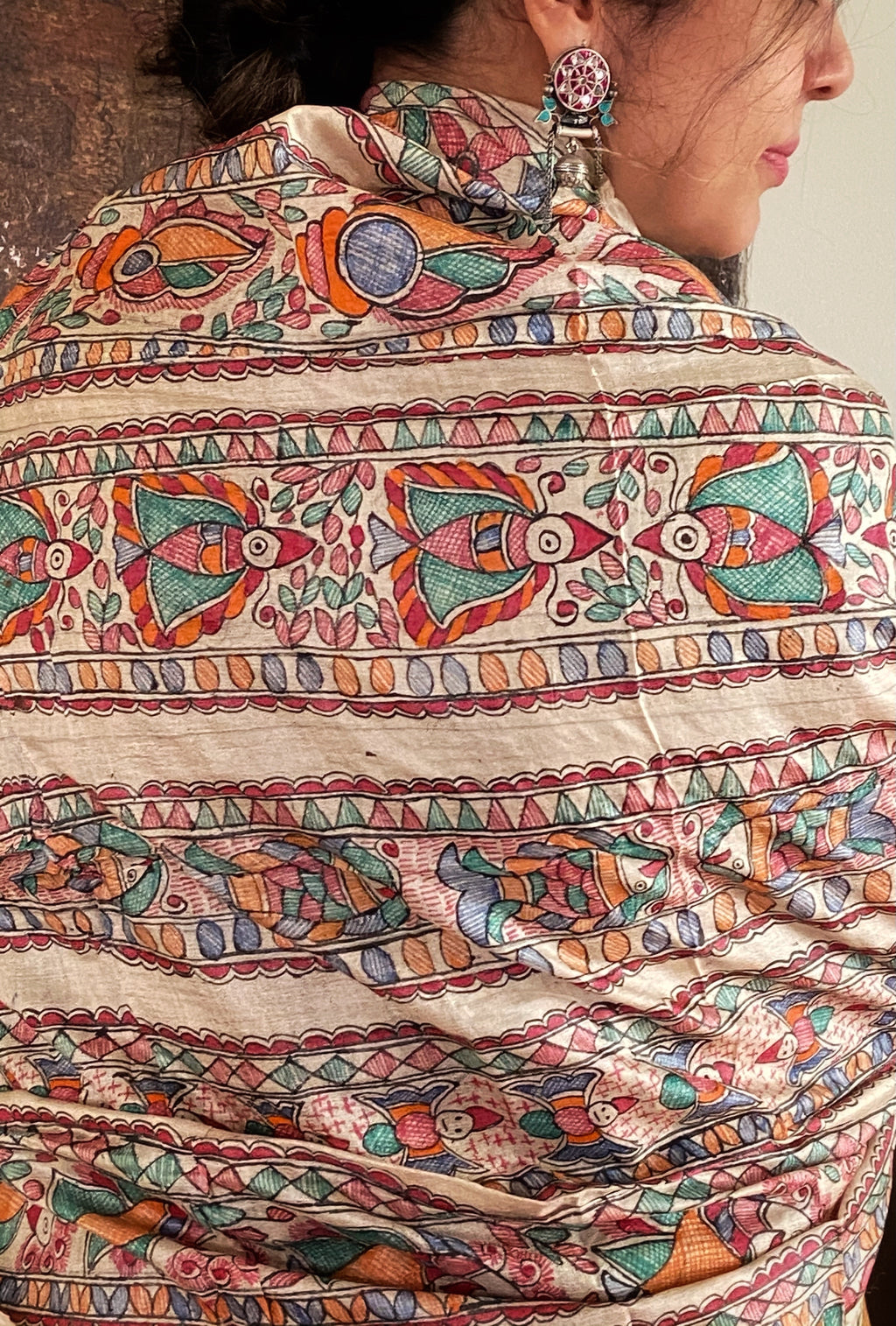 Madhubani Handpainted Tussar Silk Dupatta
