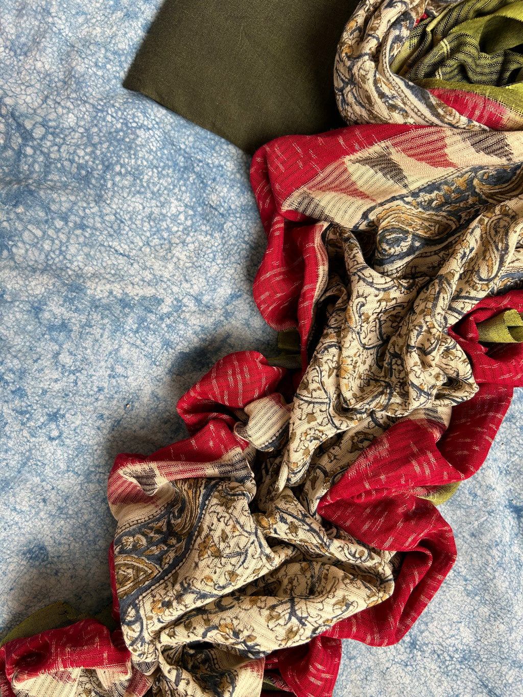 Handwoven Handcrafted Ikat Kalamkari Kurta Dupatta Set