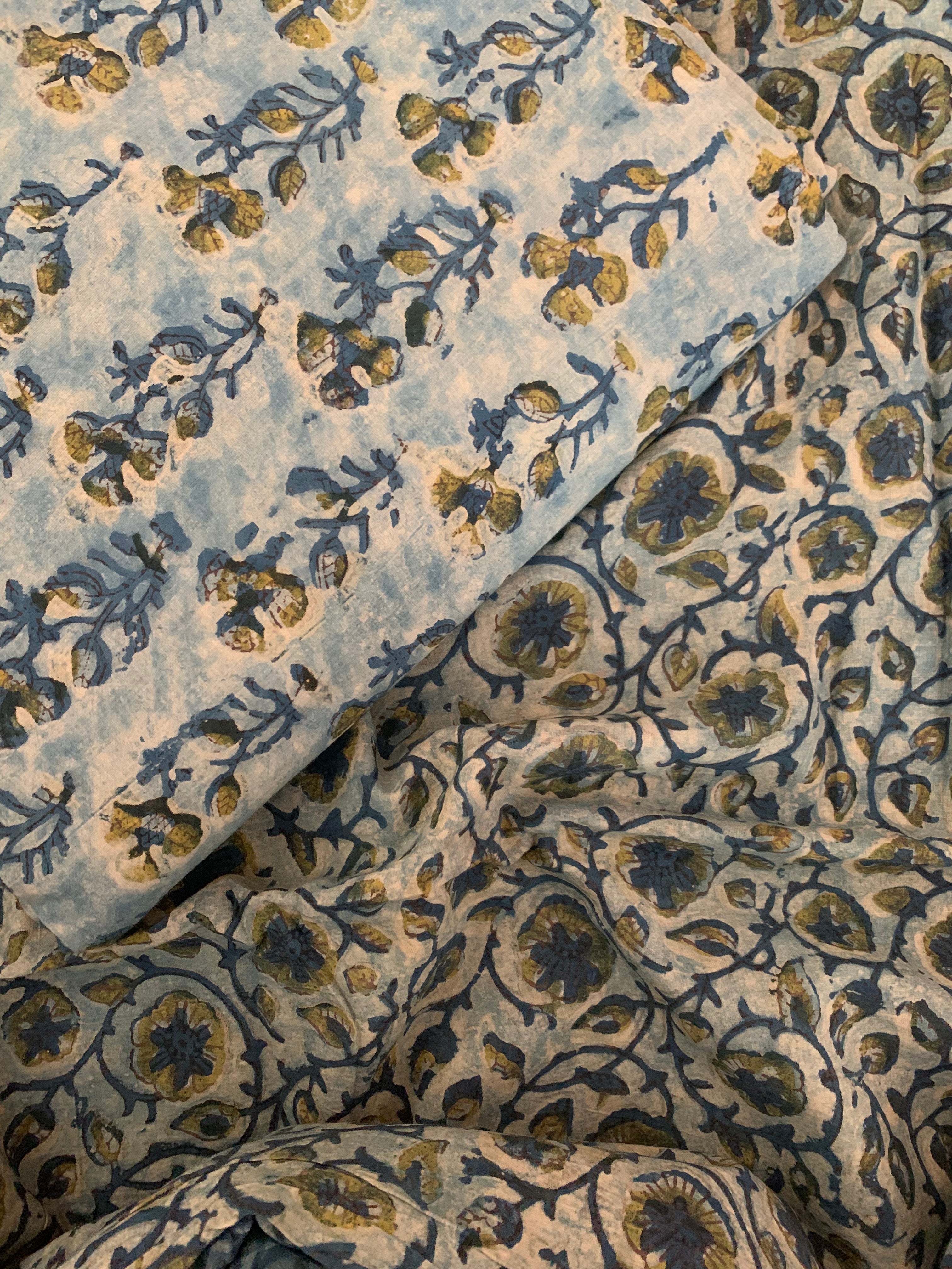 Handblock Ajrakh Cotton Kurta Bottom Set