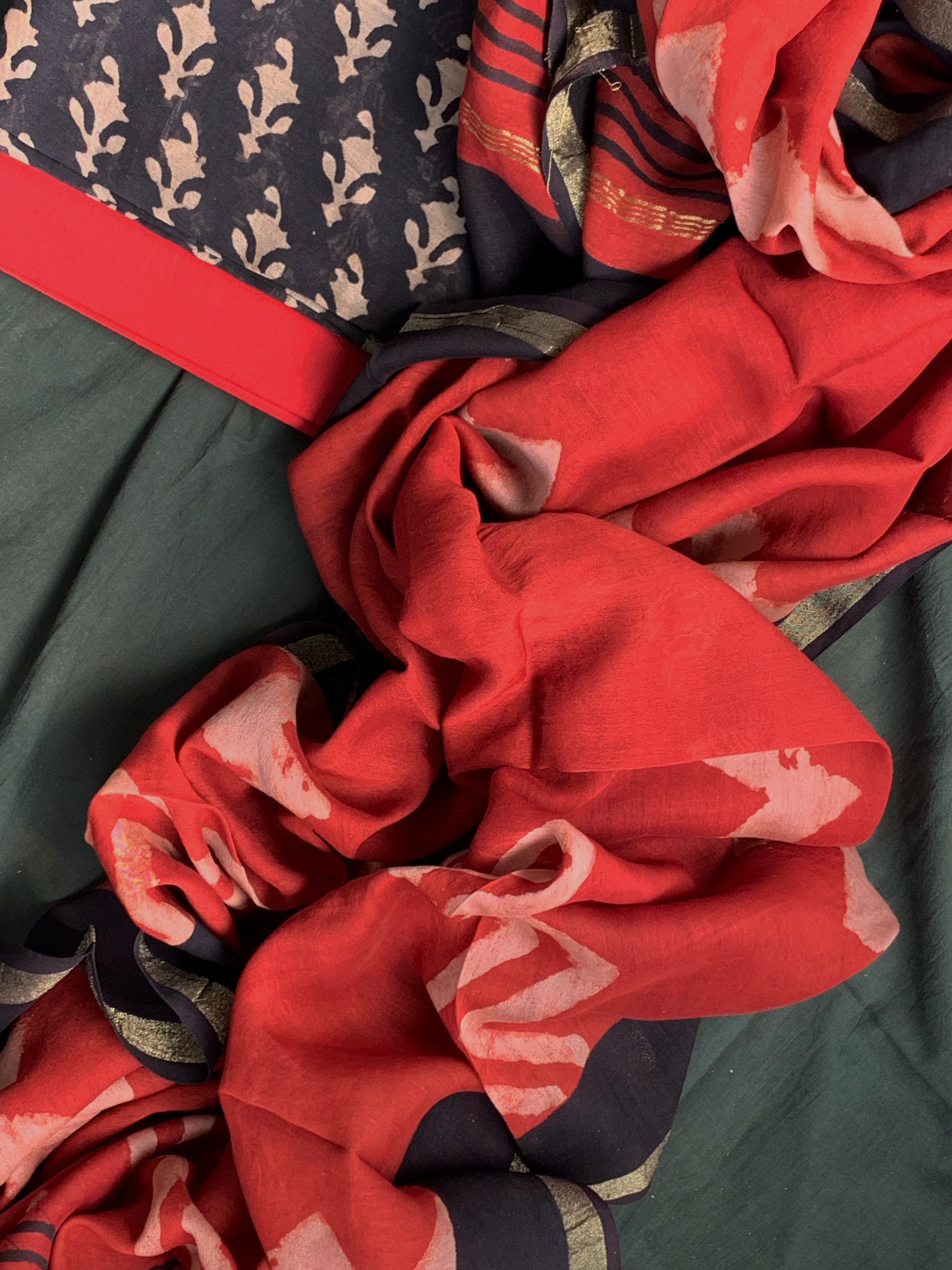 Handblock Chanderi Silk Cotton Suit