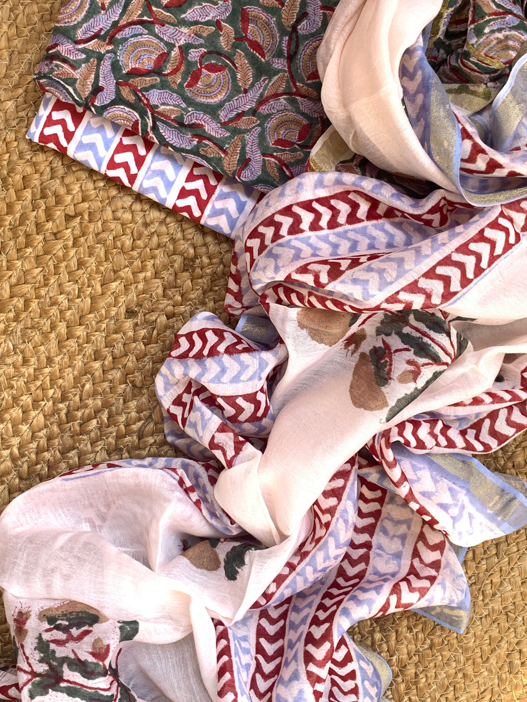 Handblock Chanderi Silk Cotton Suit