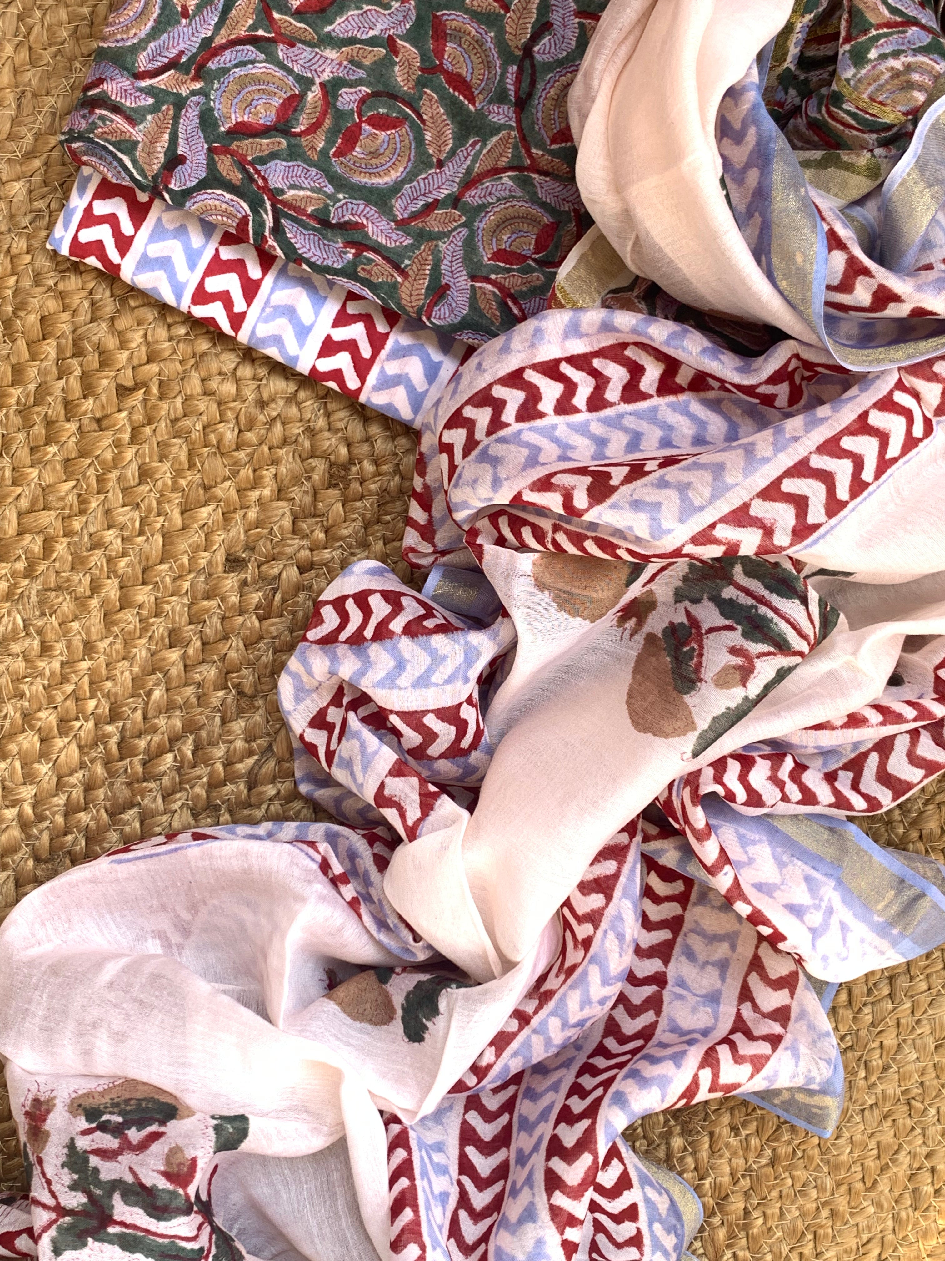 Handblock Chanderi Silk Cotton Suit