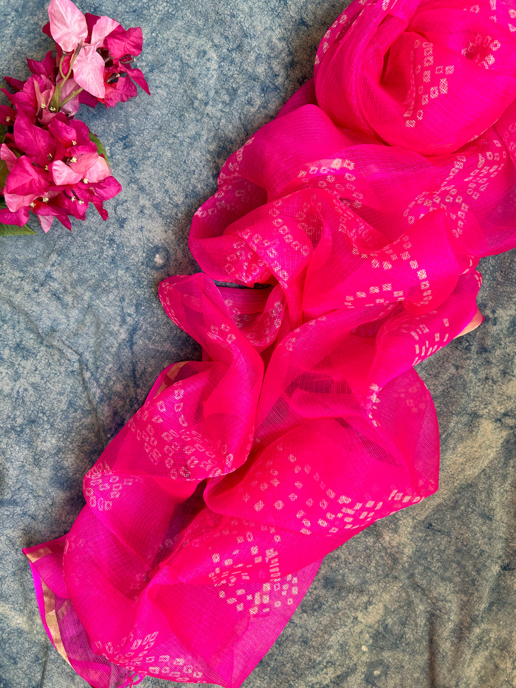 Handcrafted Tie-Dye Silk Kota Doria Dupatta