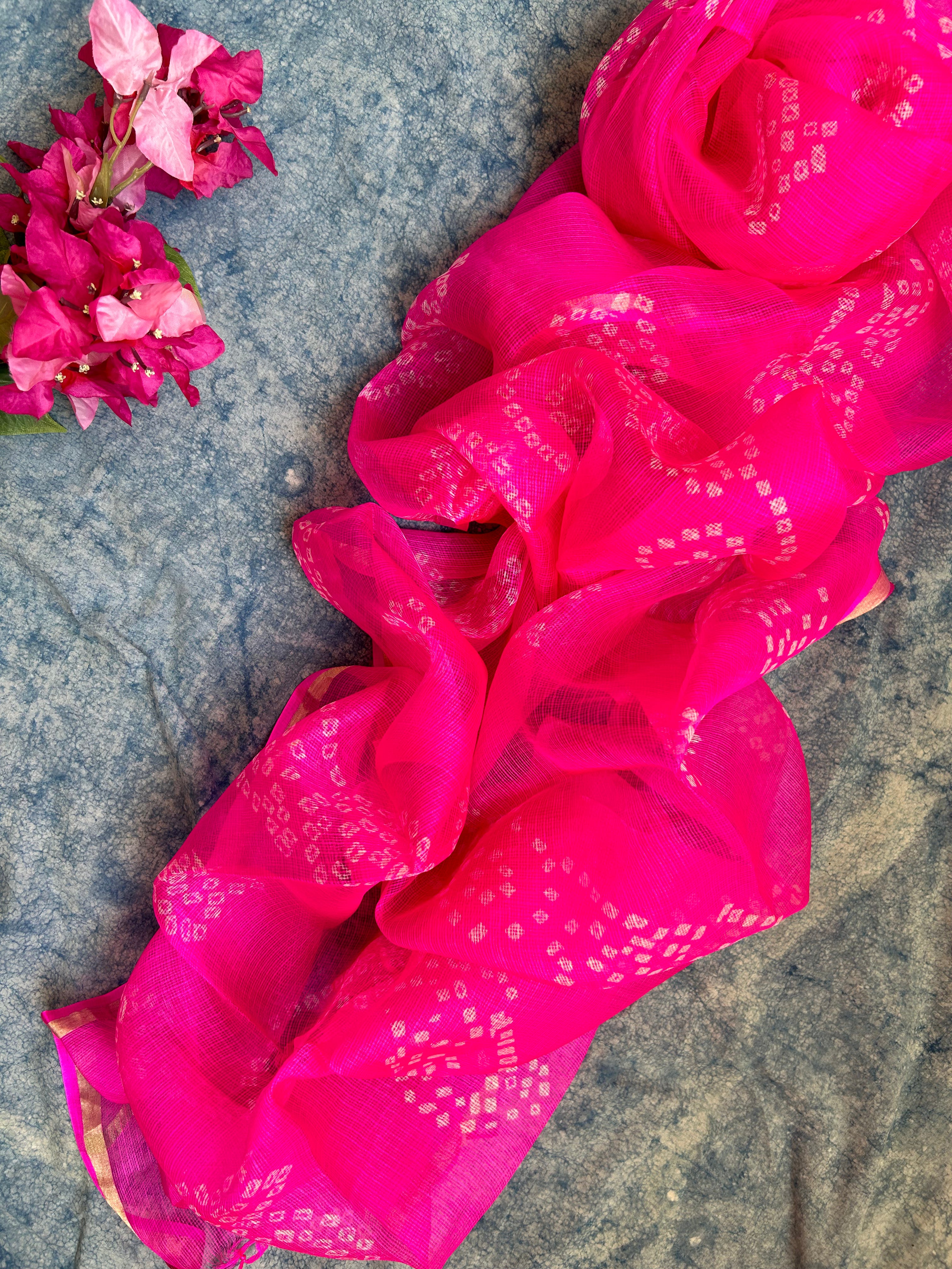 Handcrafted Tie-Dye Silk Kota Doria Dupatta