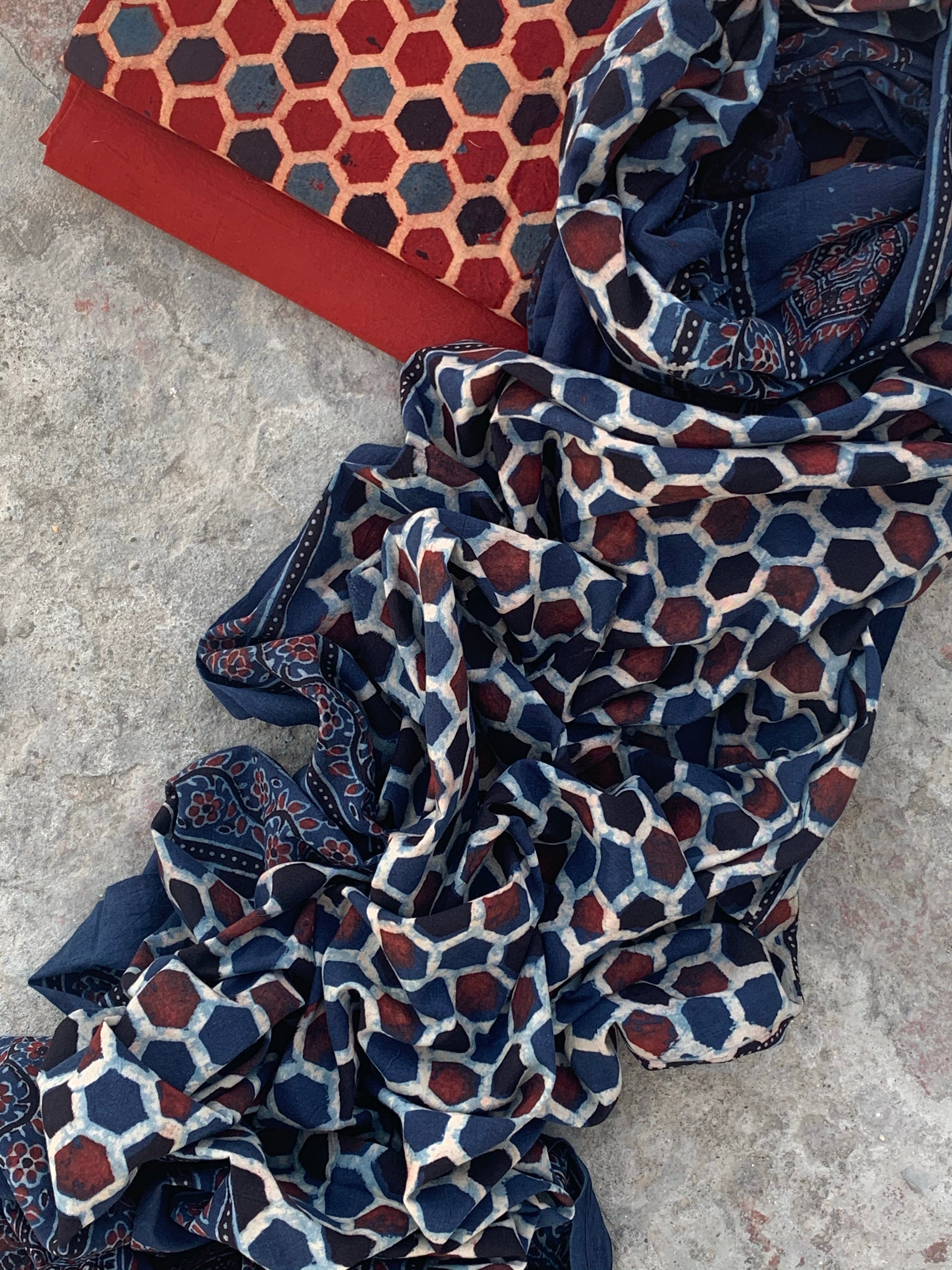 Handblock Ajrakh Cotton Suit