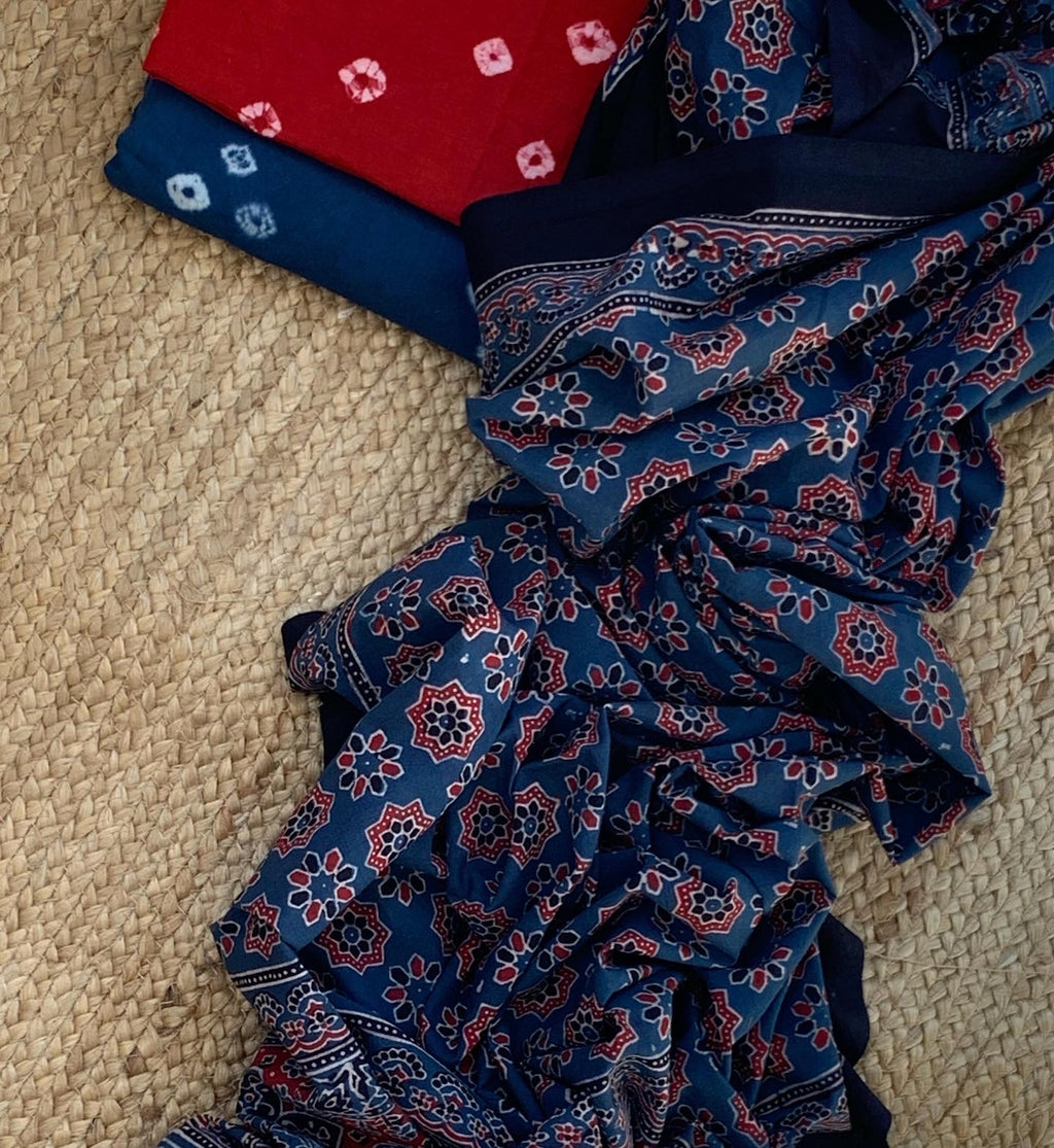 Handcrafted Bandhani Ajrakh Cotton Suit