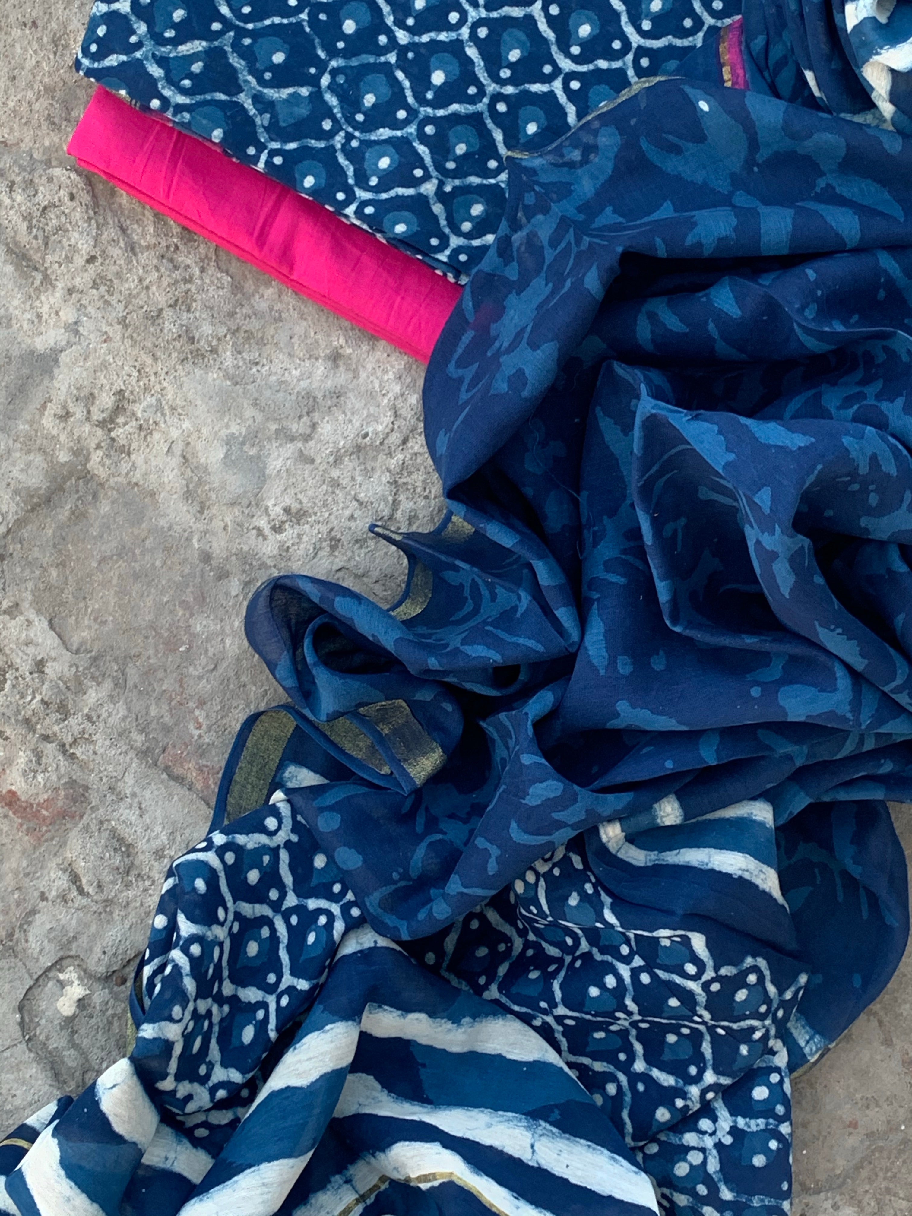 Handblock chanderi suit