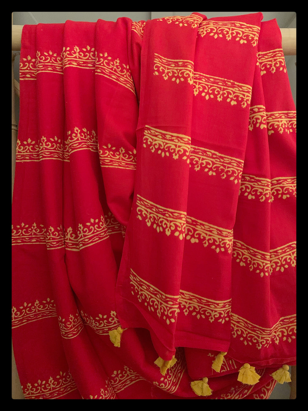 Red Handblock Printed Cotton Saree