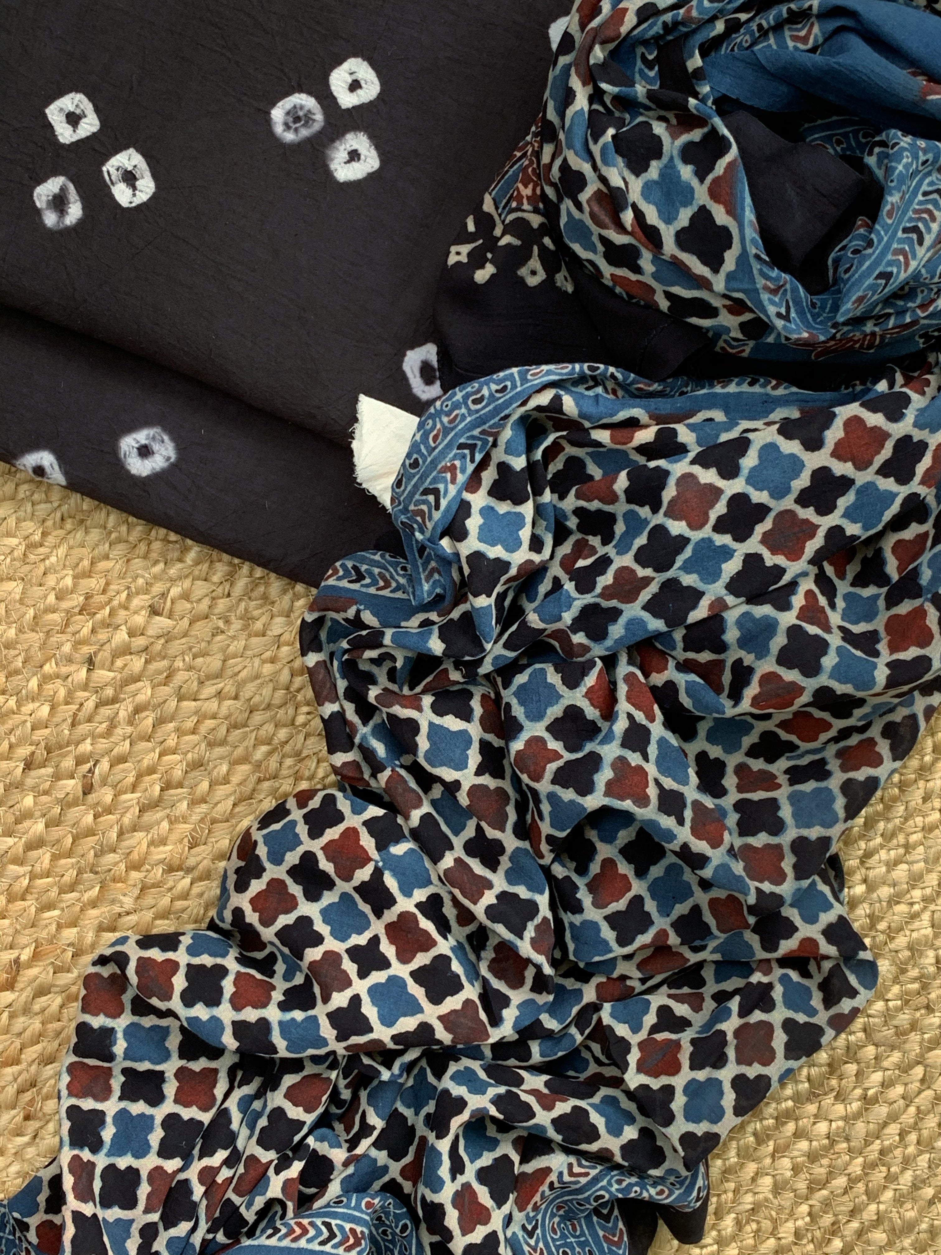Handcrafted Bandhani Ajrakh Cotton Suit