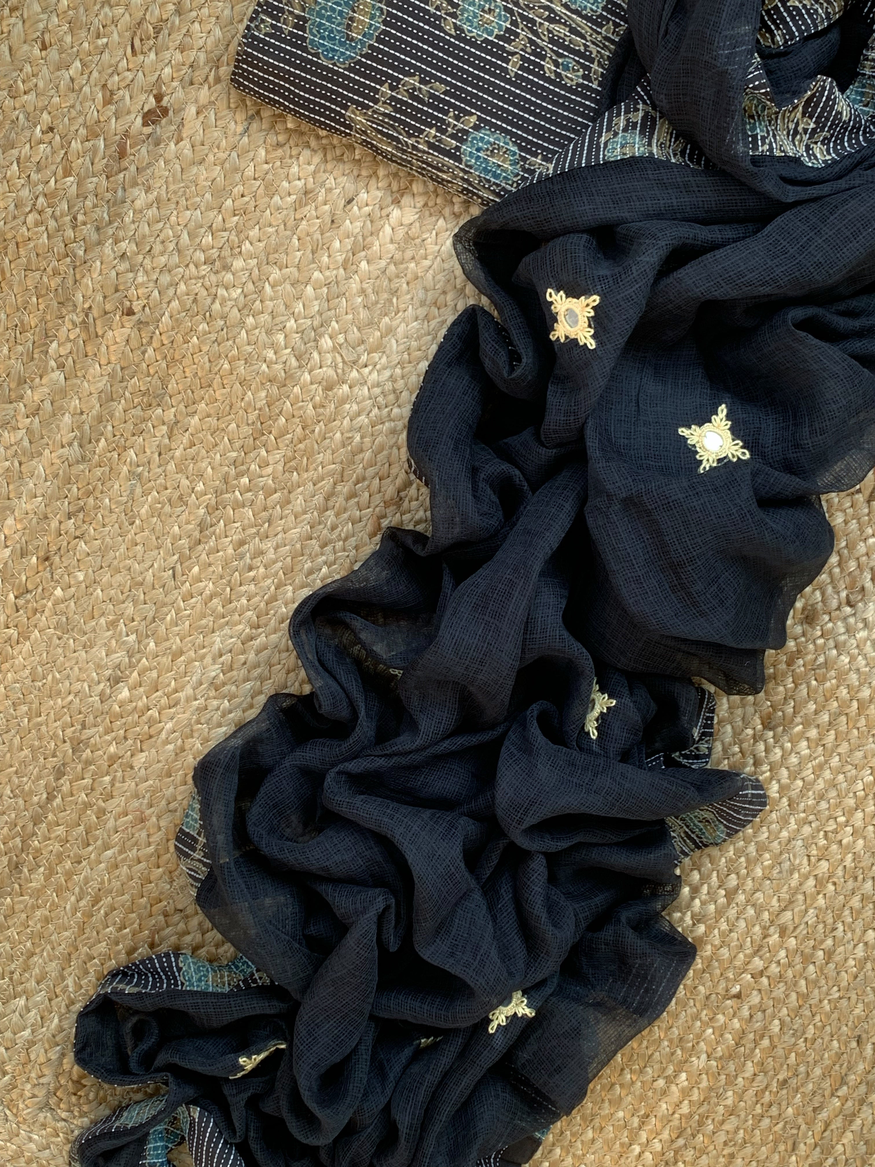Handblock Ajrakh Cotton Kota Set