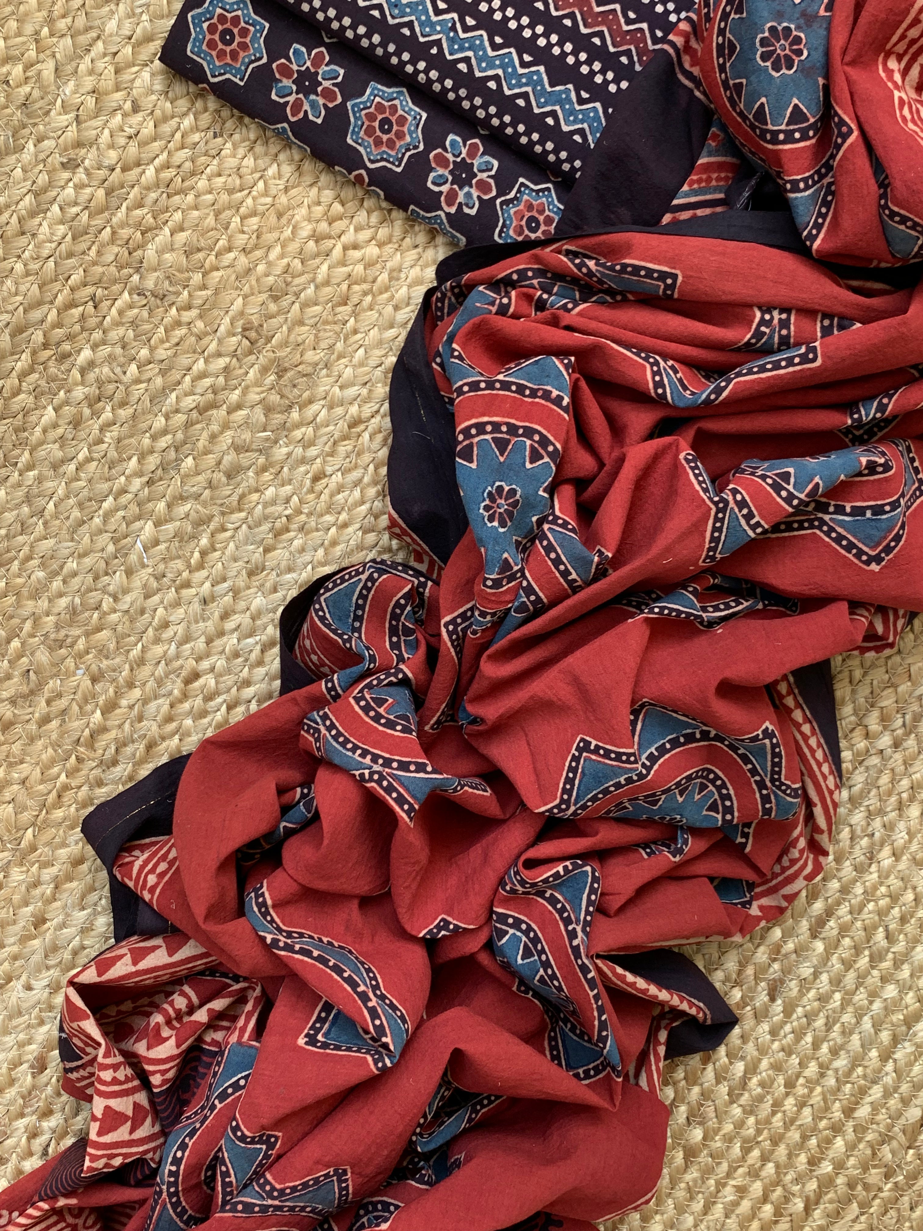 Natural Dyes Handblock Ajrakh Cotton Suit