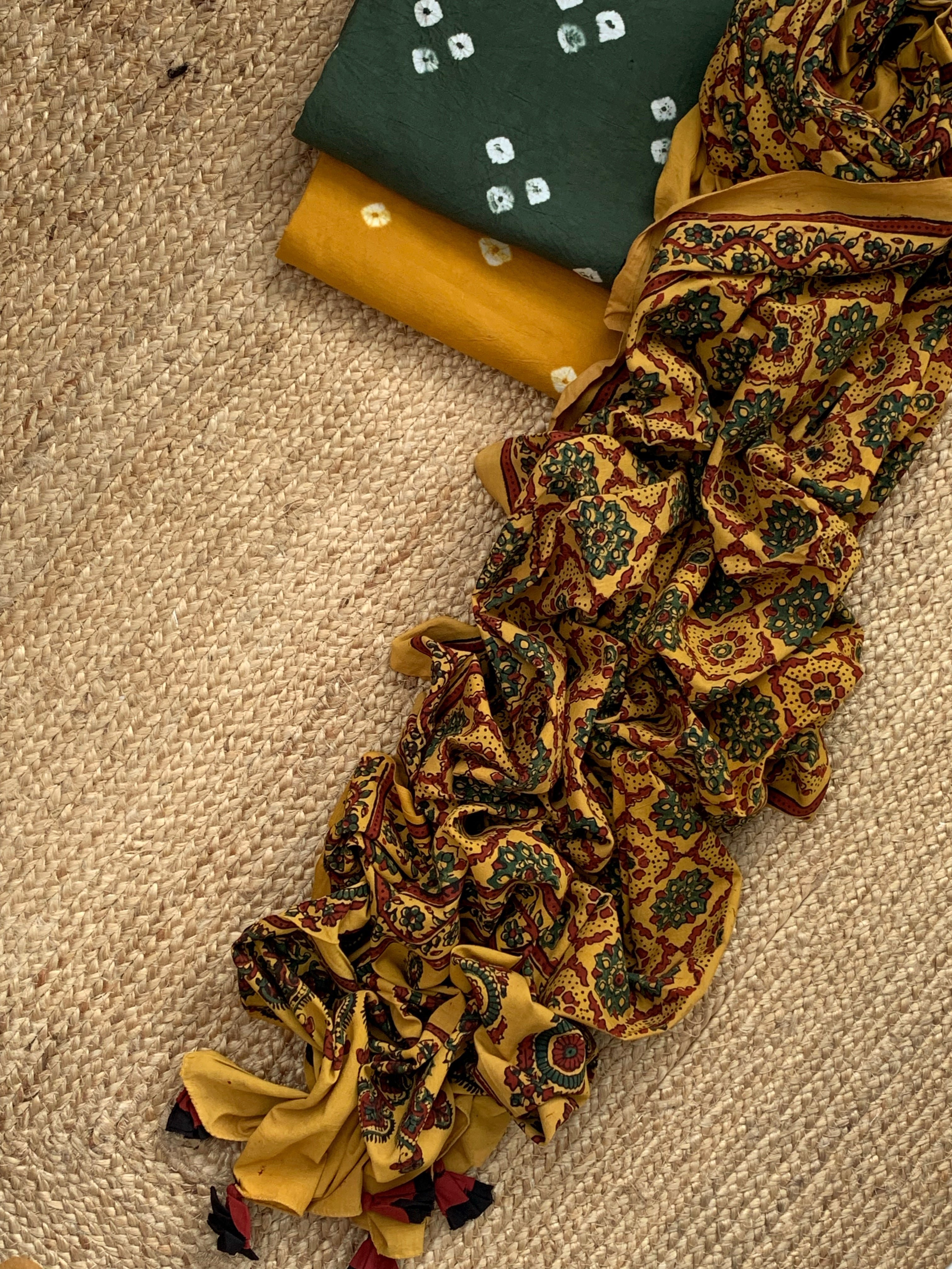 Handcrafted Bandhani Ajrakh Cotton Suit