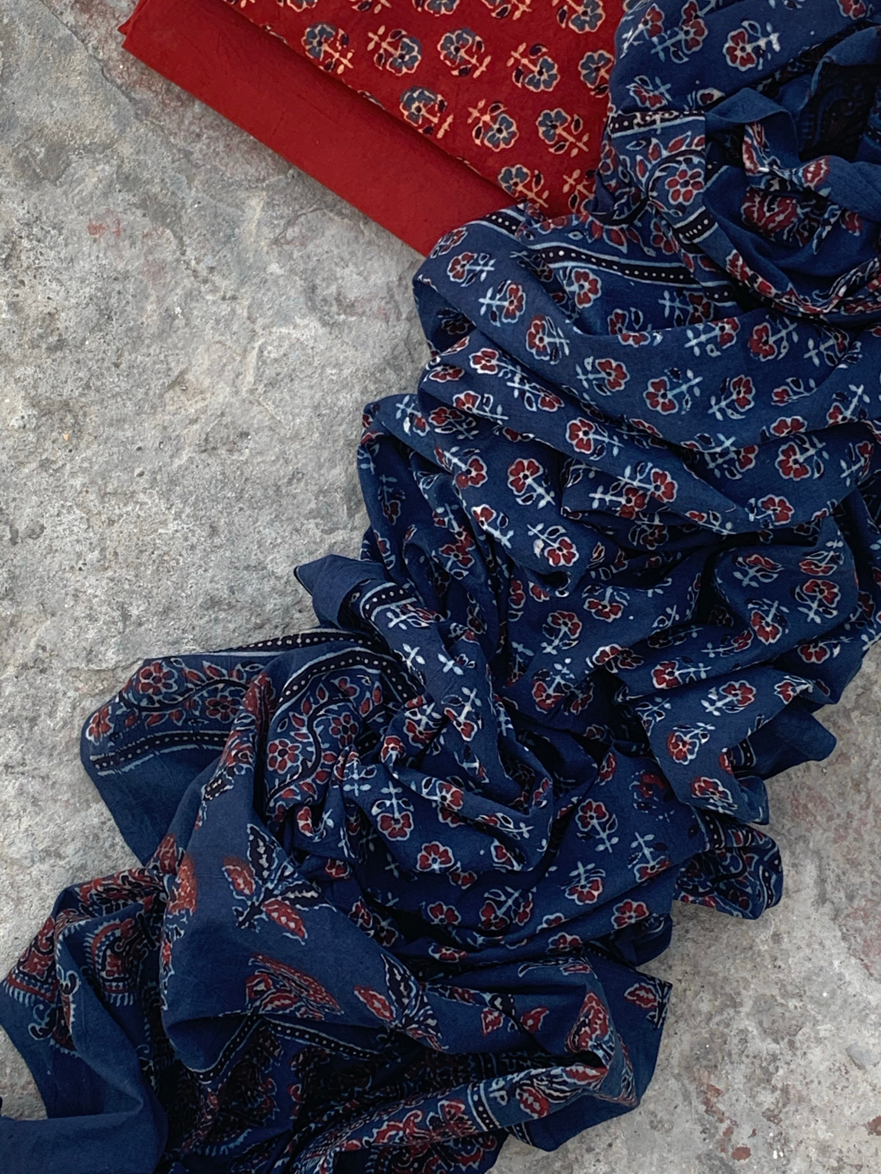 Handblock Ajrakh Cotton Suit