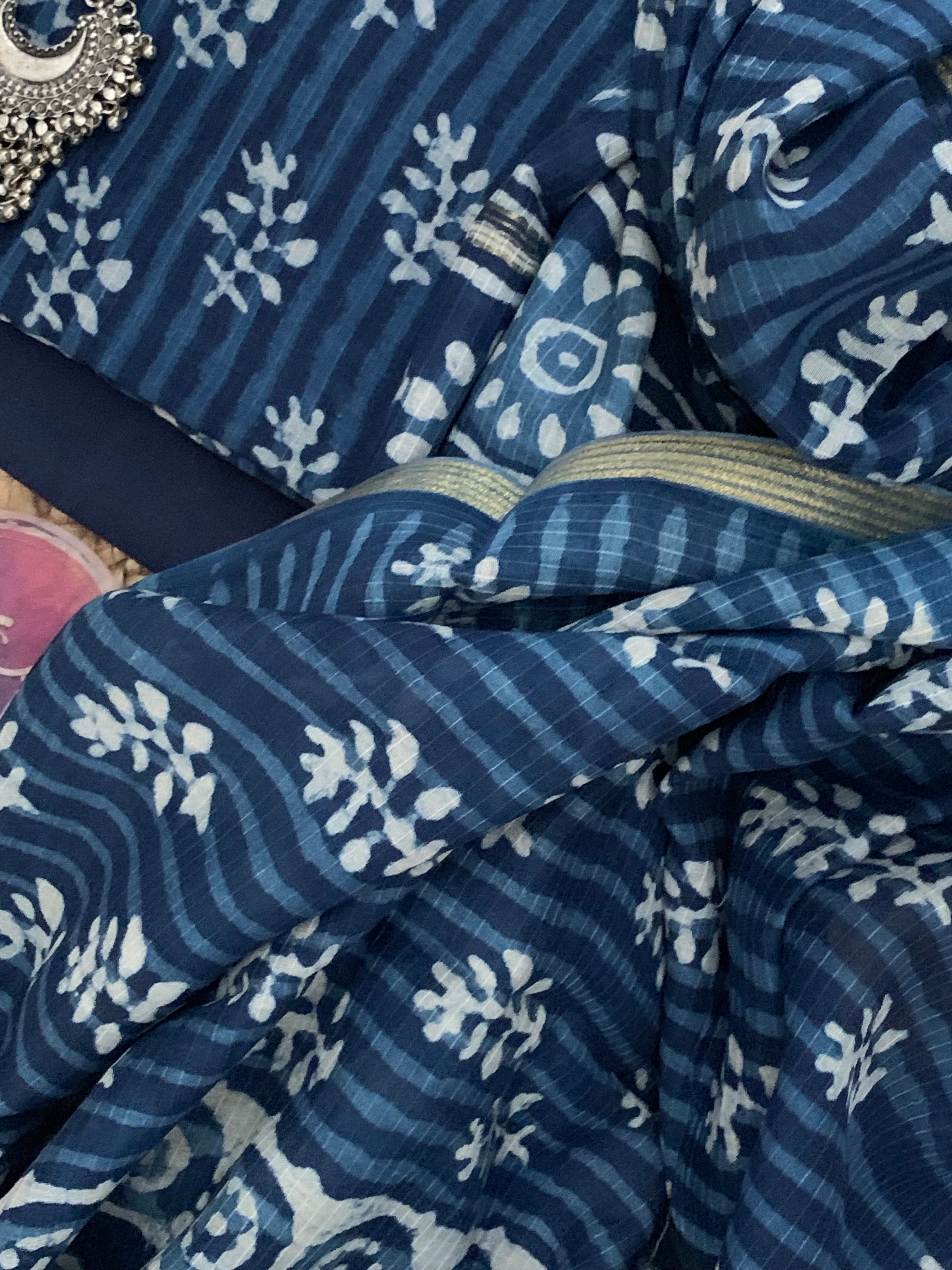 Handblock chanderi suit