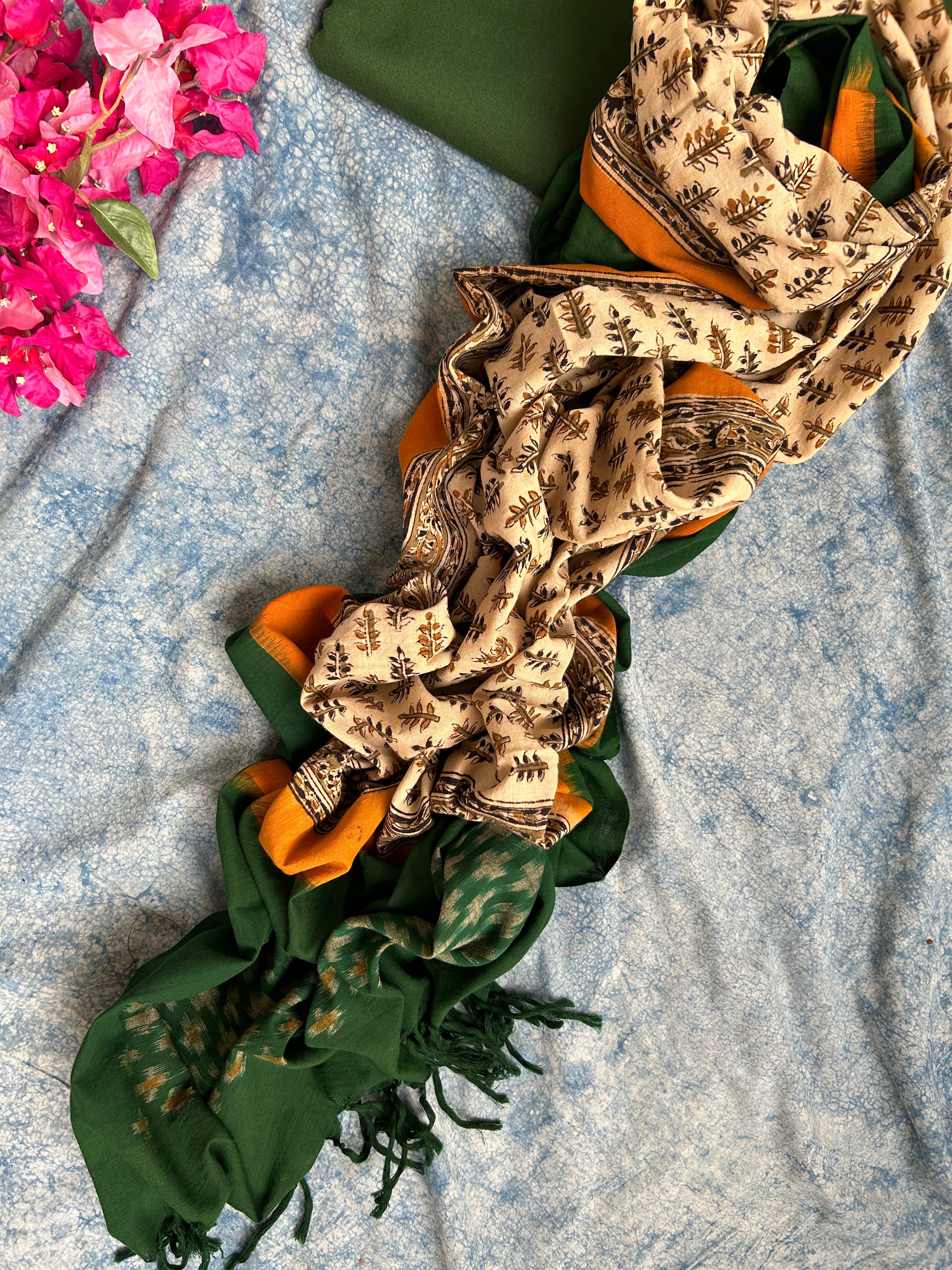 Handwoven Handcrafted Ikat Kalamkari Kurta Dupatta Set