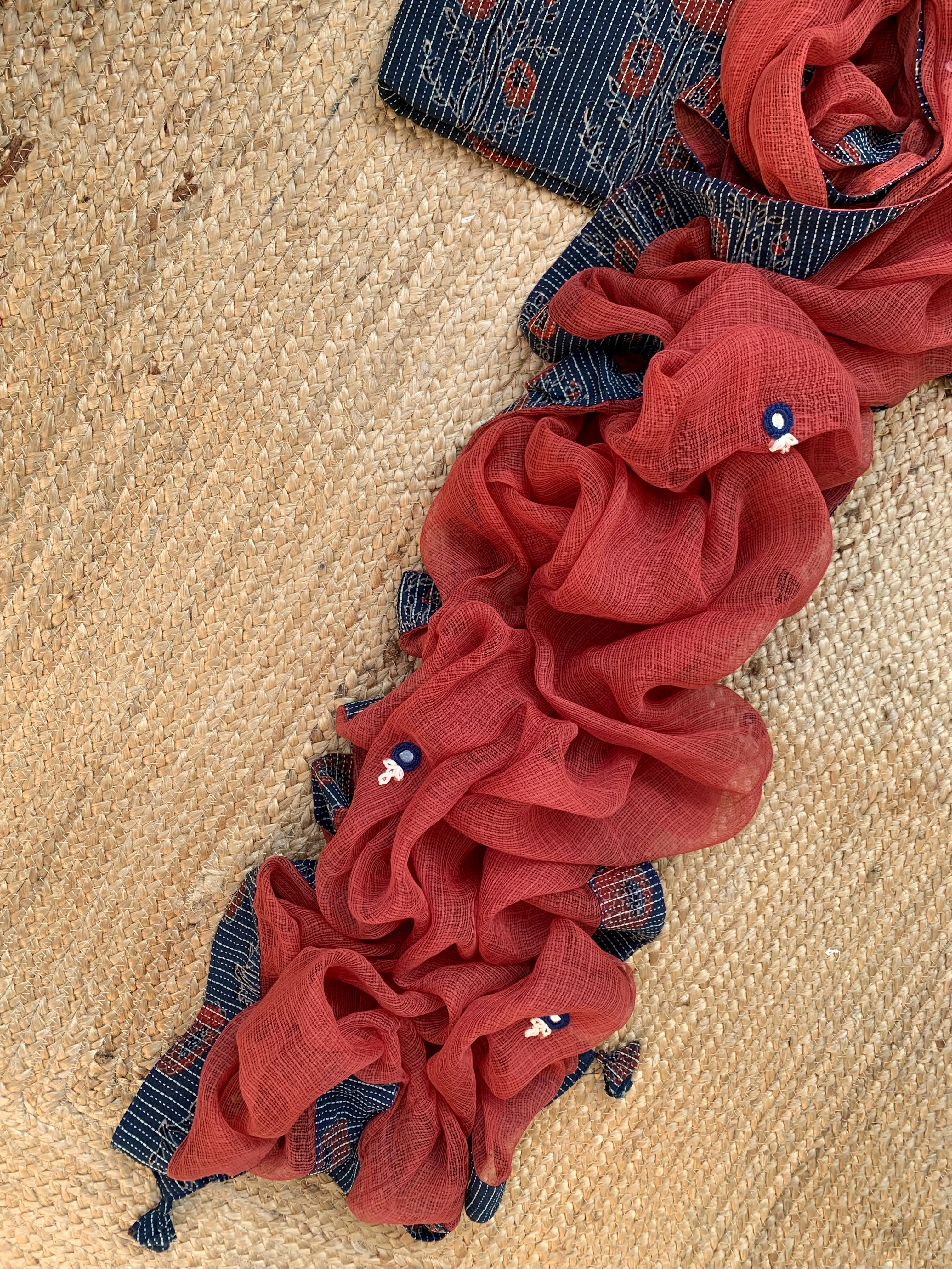 Handblock Ajrakh Cotton Kota Set
