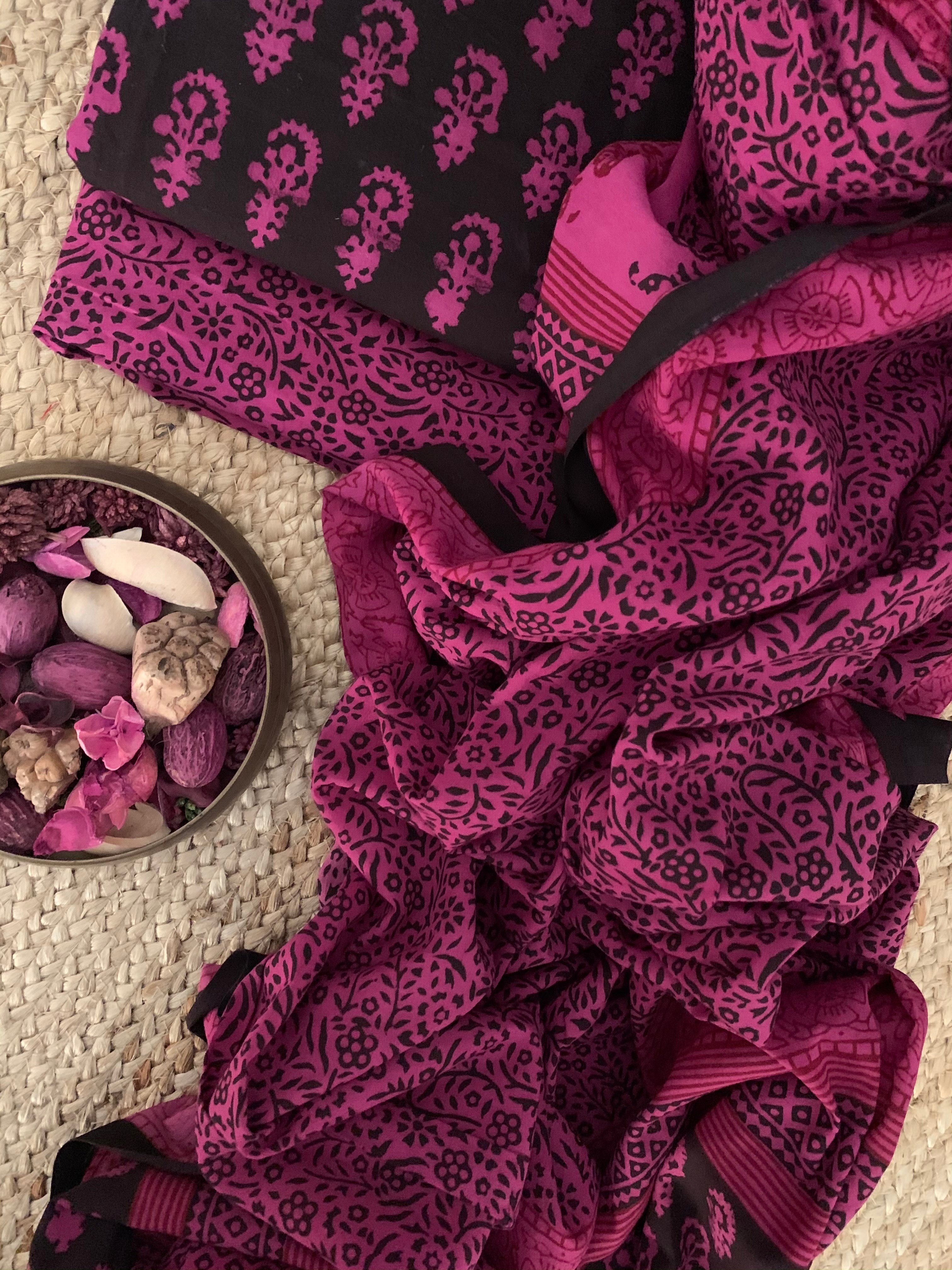 Natural Dyed Bagh Handblock Cotton Suit