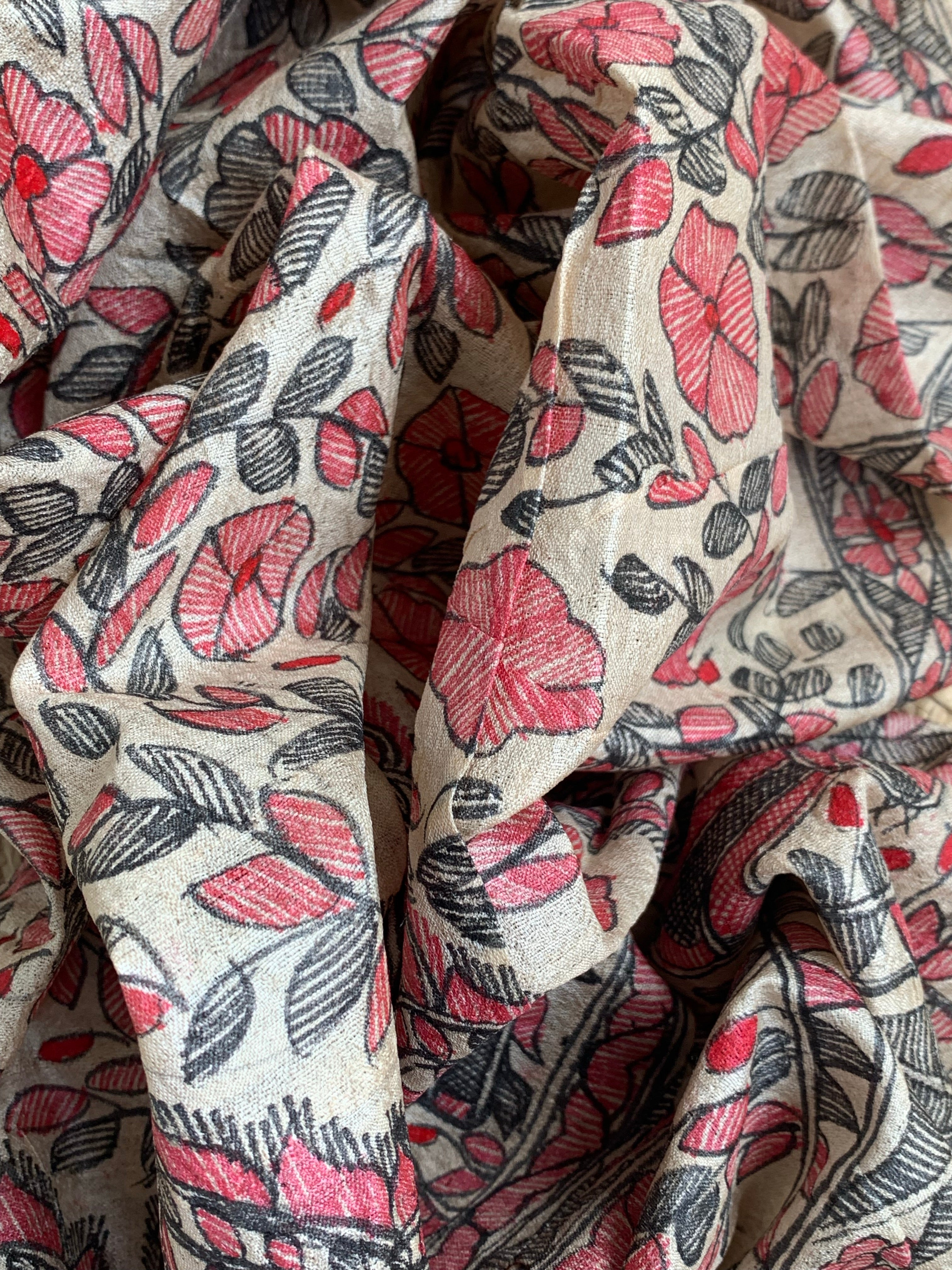 Madhubani Handpainted Handwoven Tussar Silk Kurta Dupatta Set