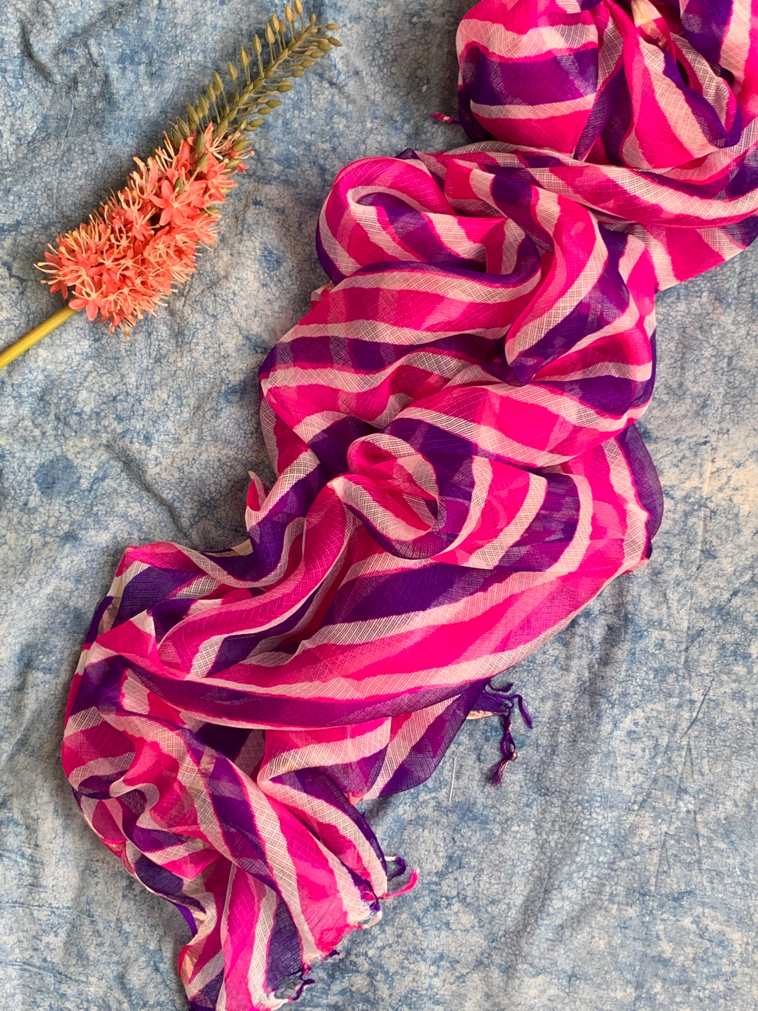 Handcrafted Tie-Dye Silk Kota Doria Dupatta