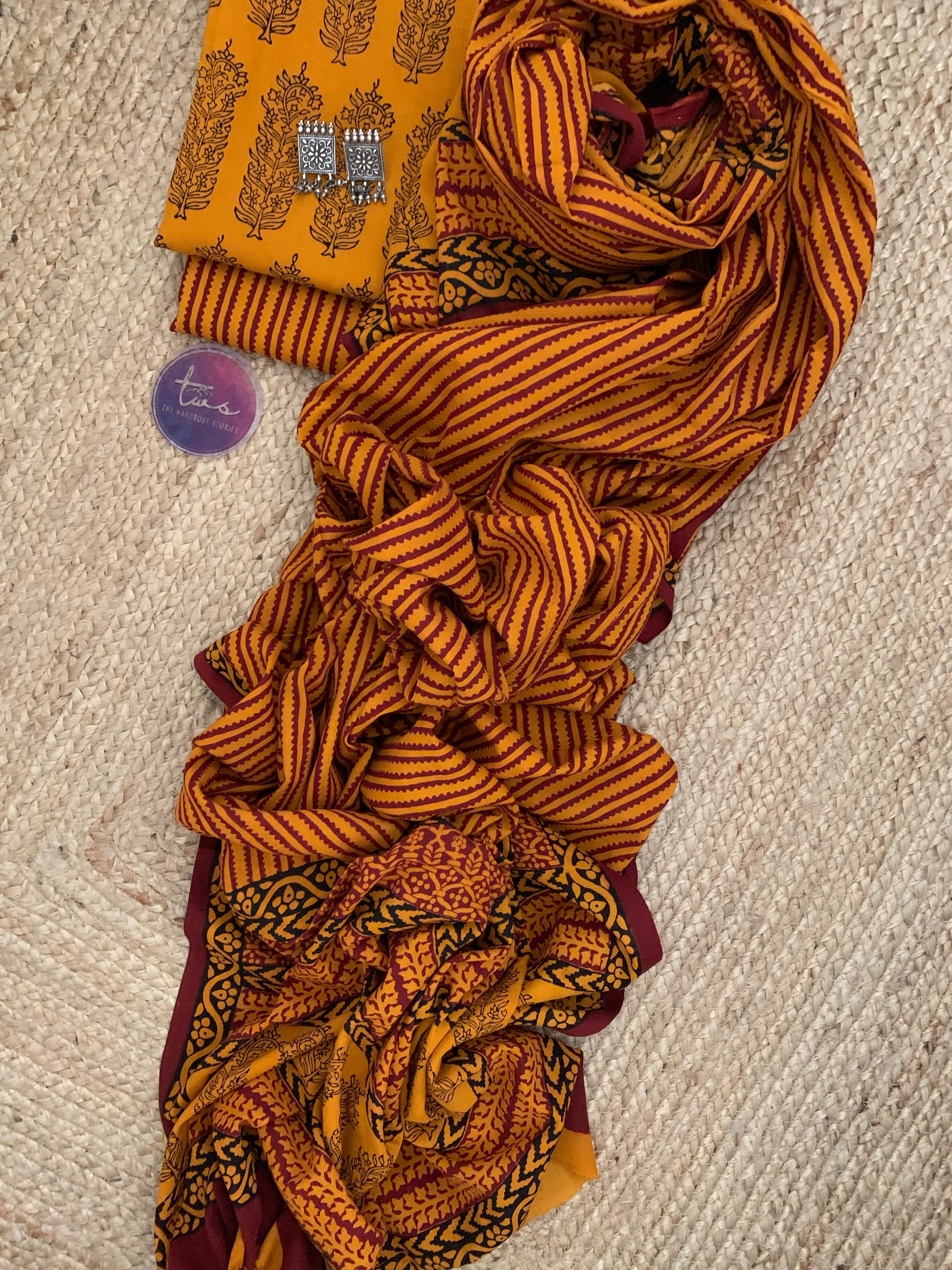 Natural Dyed Bagh Handblock Cotton Suit