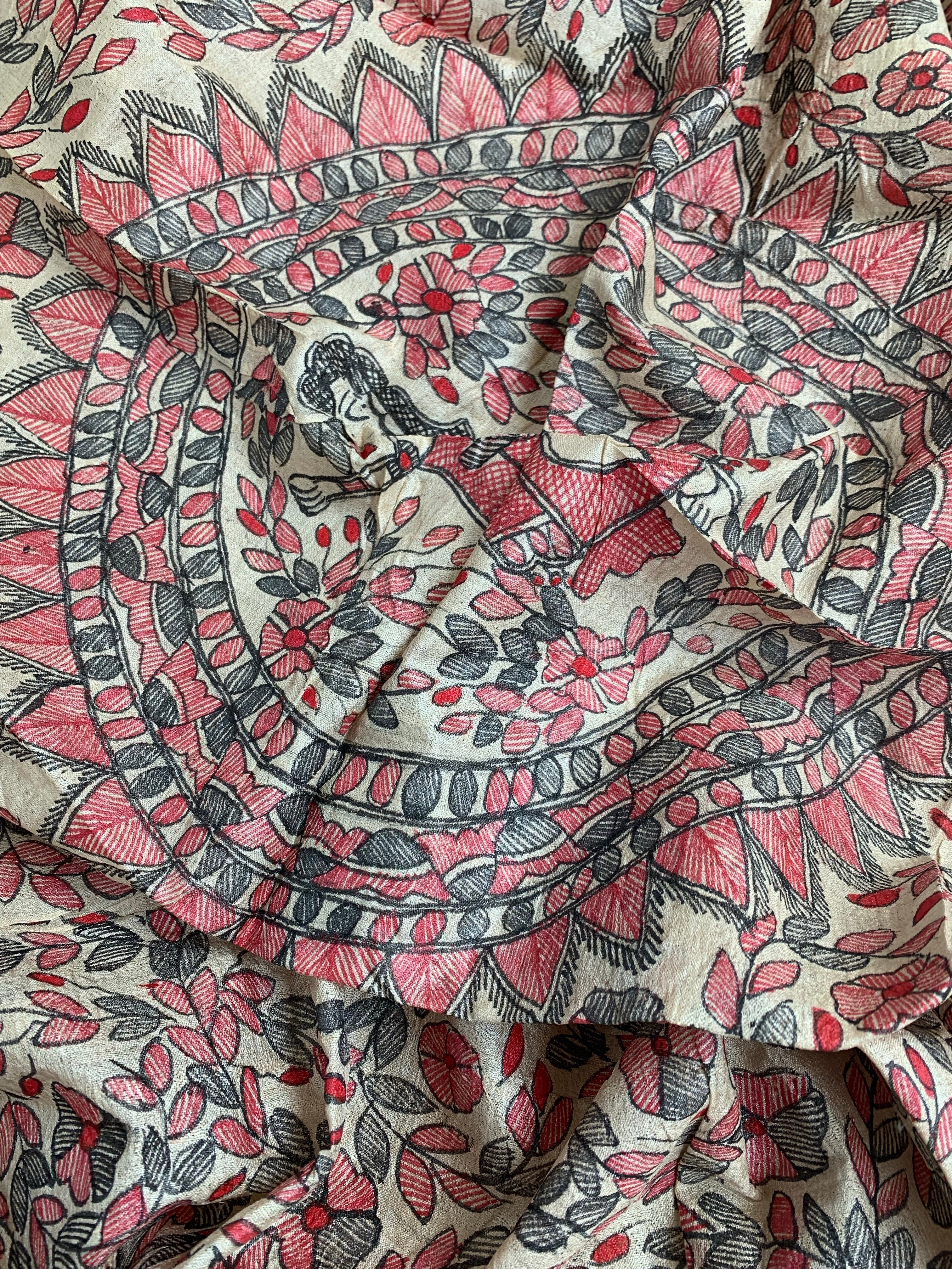 Madhubani Handpainted Handwoven Tussar Silk Kurta Dupatta Set