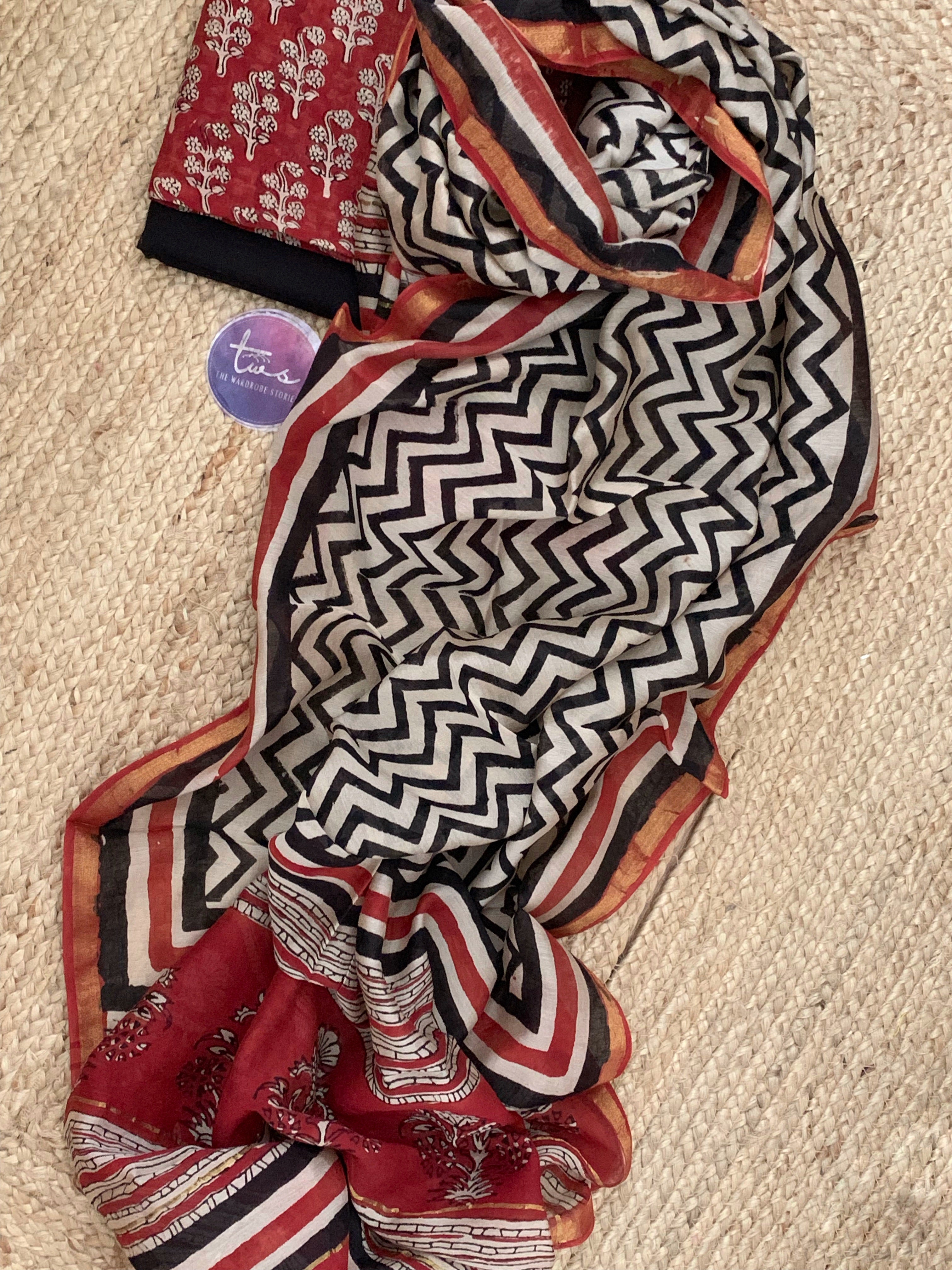 Handblock chanderi suit