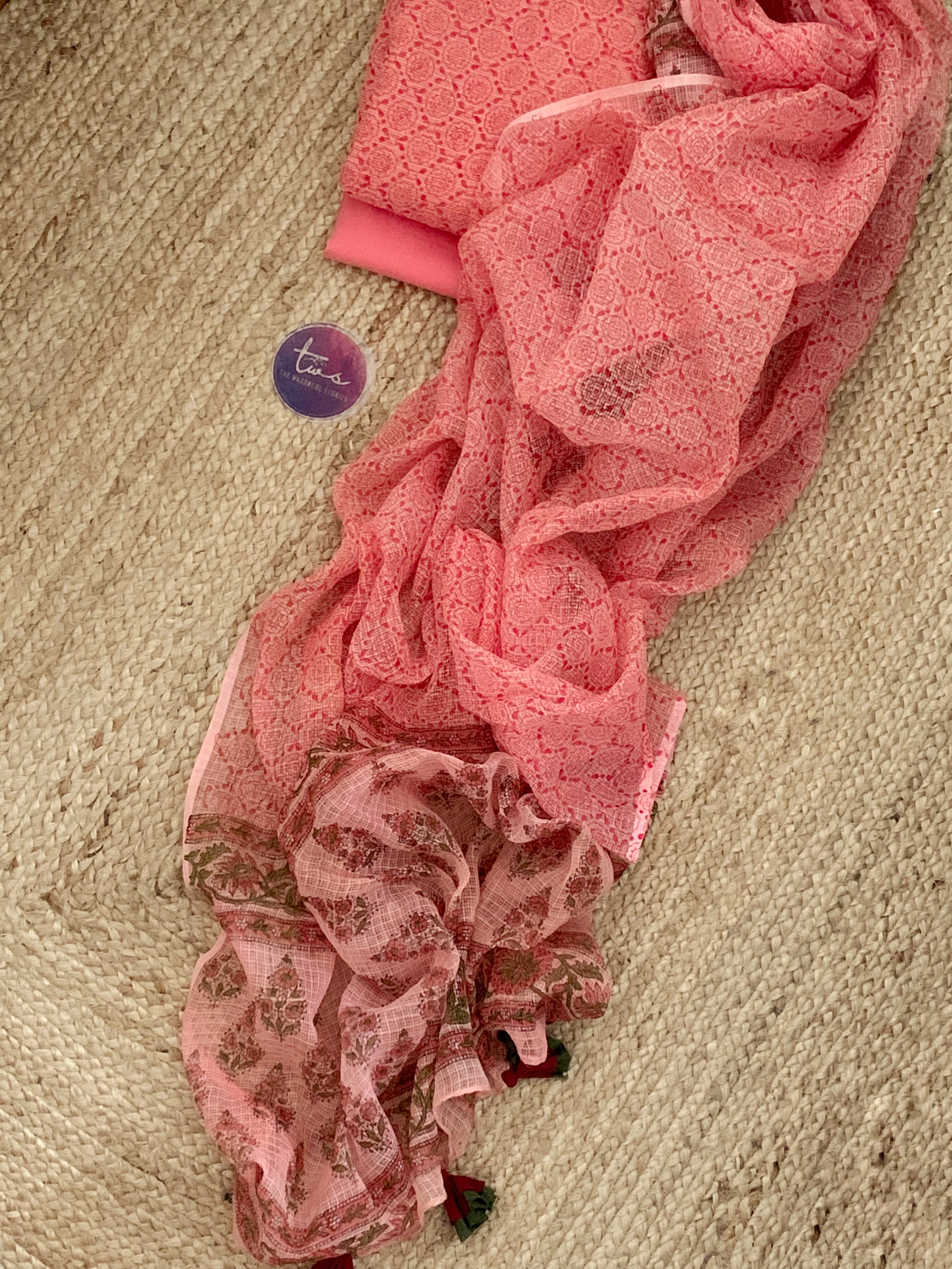 Coral Pink Handcrafted Kota Suit
