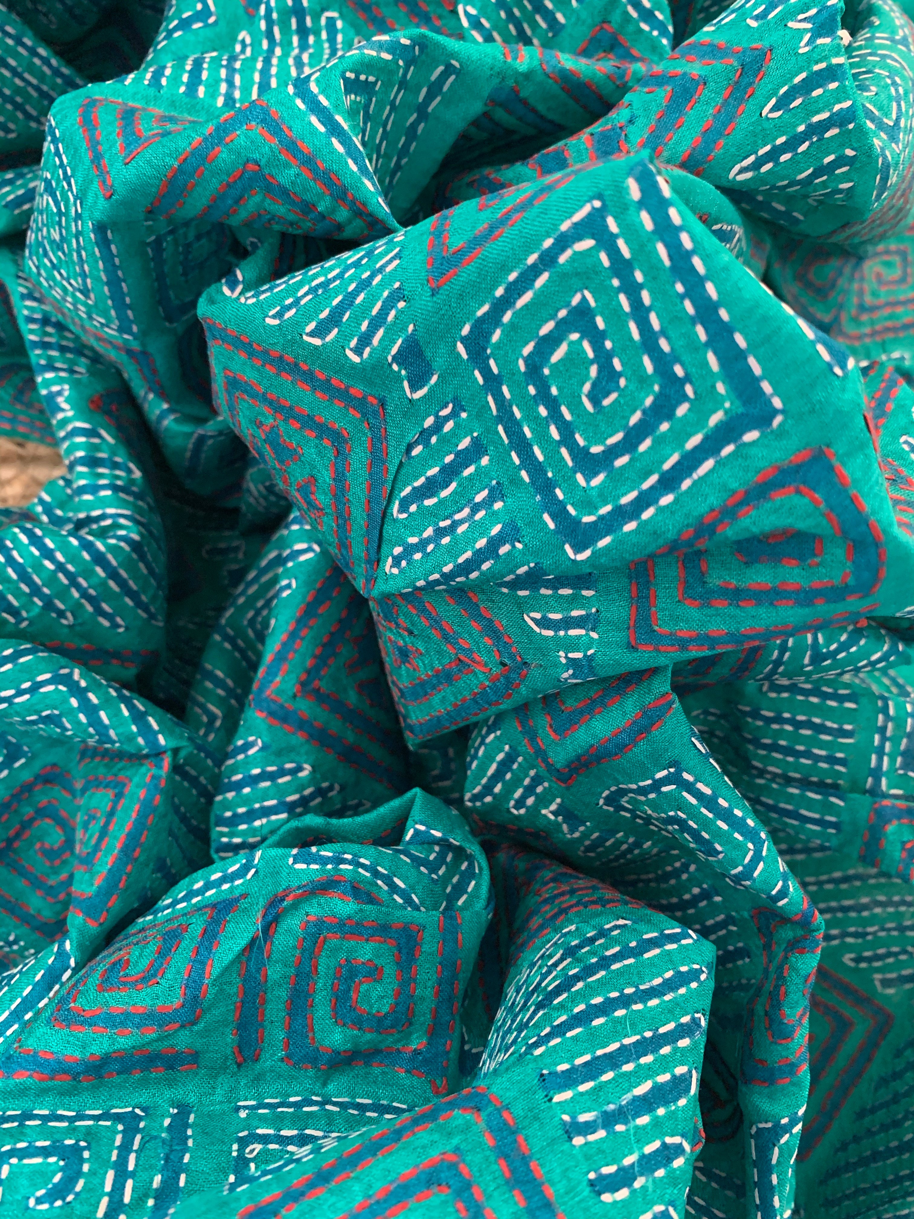 Handcrafted Kantha Cotton Silk Dupatta