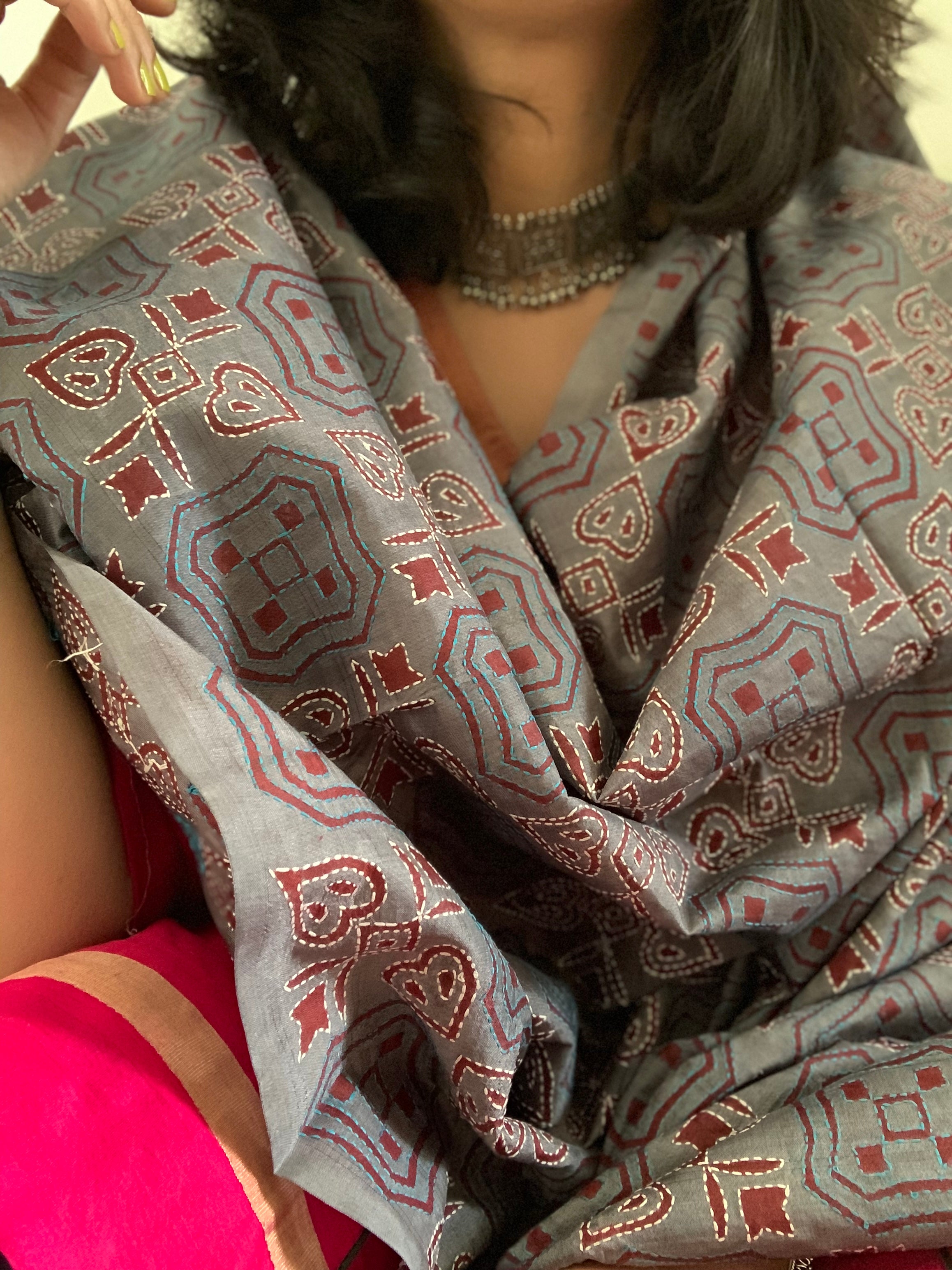 Handcrafted Kantha Cotton Silk Dupatta